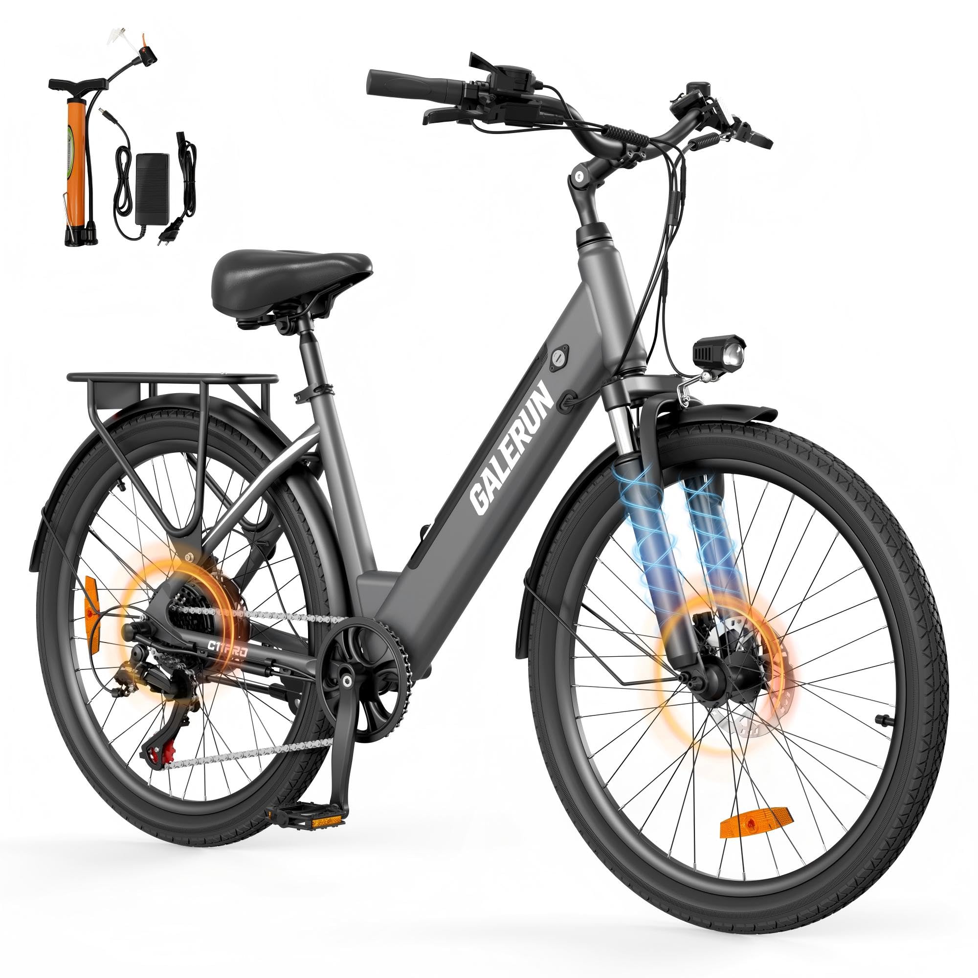 GaleRun Vélo Électrique Femme/Homme Frein hydraulique 26' |7vitesses Urban Commuter,3Modes Conduite vélo électrique avec Batterie 36v13ah remplaçable,25km/h,portée max120km Urban Commuter Gris/Bleu