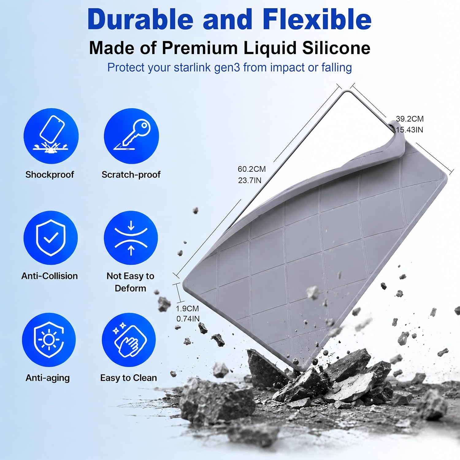 for Starlink Gen 3 Protective Cover Case, Liquid Silicone Case with 2 Eraser Cleaning Sponges, Anti-Hail Waterproof Shockproof Starlink Accessories for Standard Dish, for RV Car Camping Outdoor (Grey)