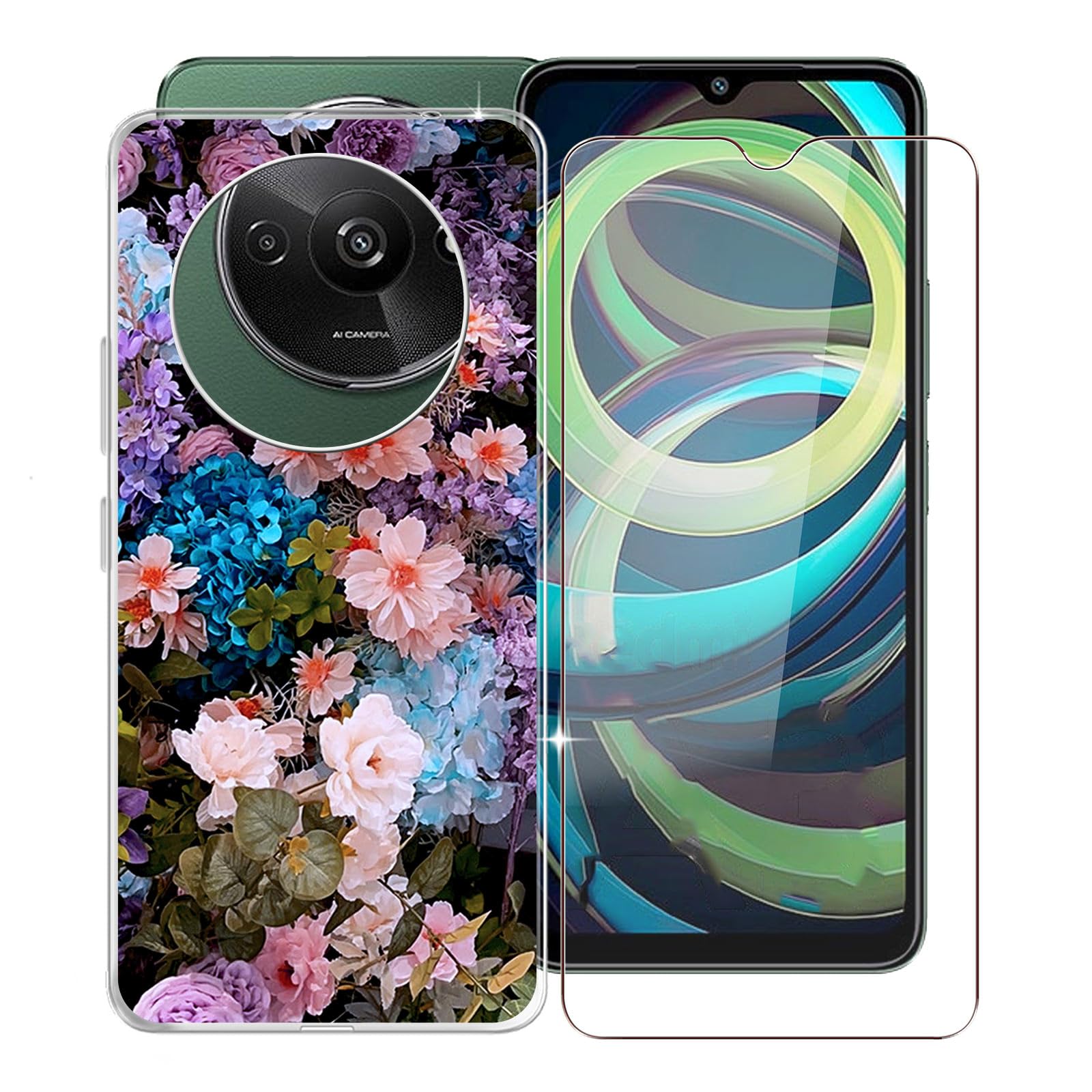 KJYFOANI Phone Case Xiaomi Redmi A3 Case, with 1 x Tempered Glass Screen Protector, Anti-Scratch Shock-Proof Clear TPU Bumper Cover Ultra-Thin Case for Xiaomi Redmi A3 (6.71