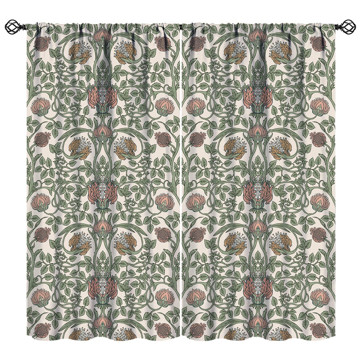 JESTRONRY Retro Floral Blackout Window Curtains,William Morris Vintage Flowers Theme Home Fabric Living Room Bedroom Bathroom Kitchen Decor,Set of 2 Panel W42xL45in