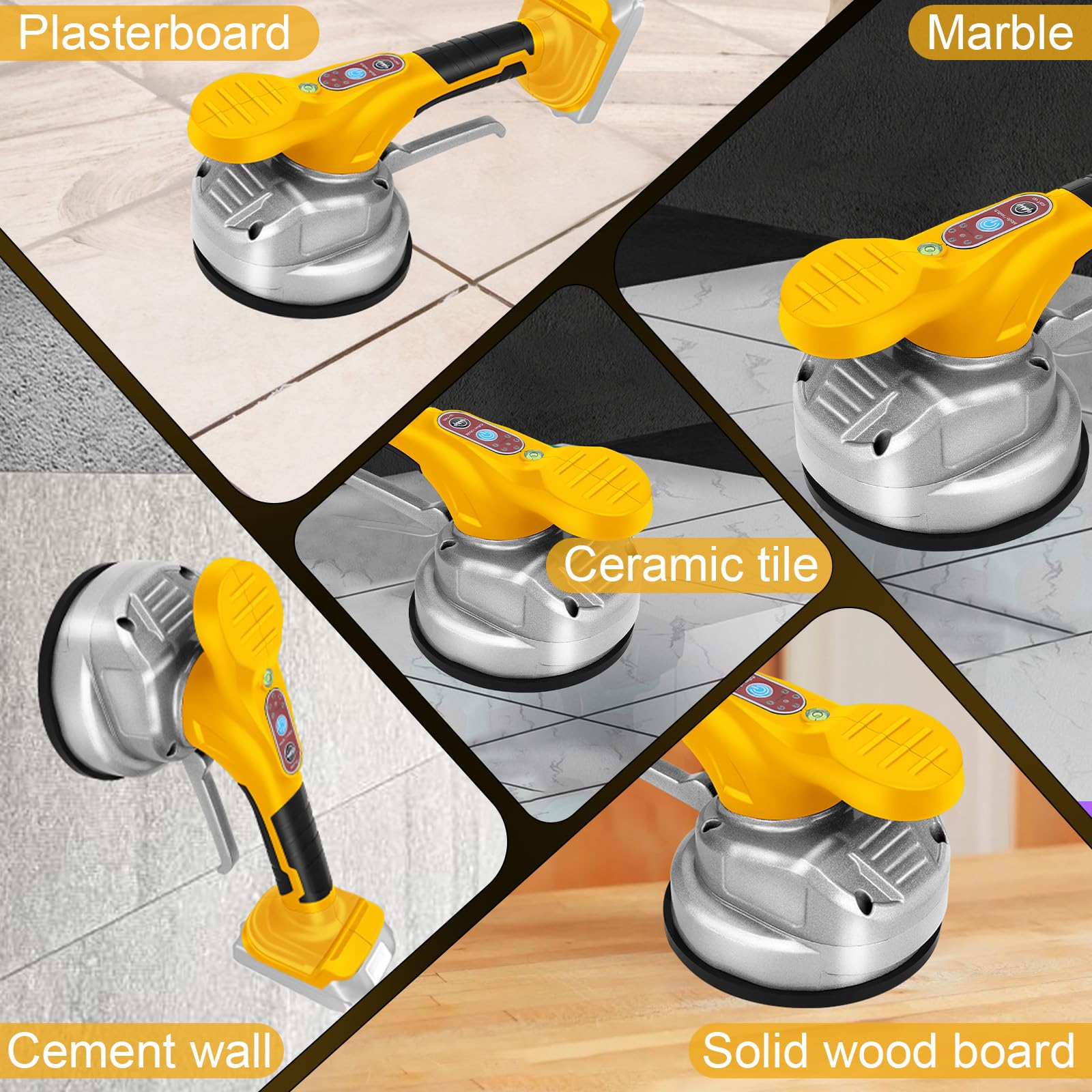 WingFly Fliesenrüttler für Dewalt 18V,20v Batterie, Fliesen Vibrationsgerät, Elektrische Fliesenvibrator 13 mm Saugnapf 6 Gänge Einstellbar 100kg Adsorption für 30-240cm Fliesen (Ohne Akku)