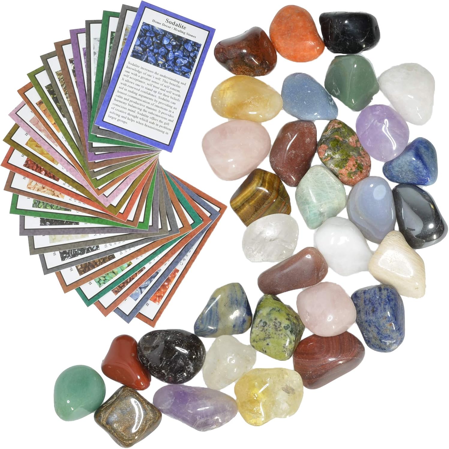 Fantasia Materials: 2 lbs XXSmall Tumbled Polished Natural Gem Stones with Educational Rock Information and Identification Cards - avg 0.25" to 0.75"