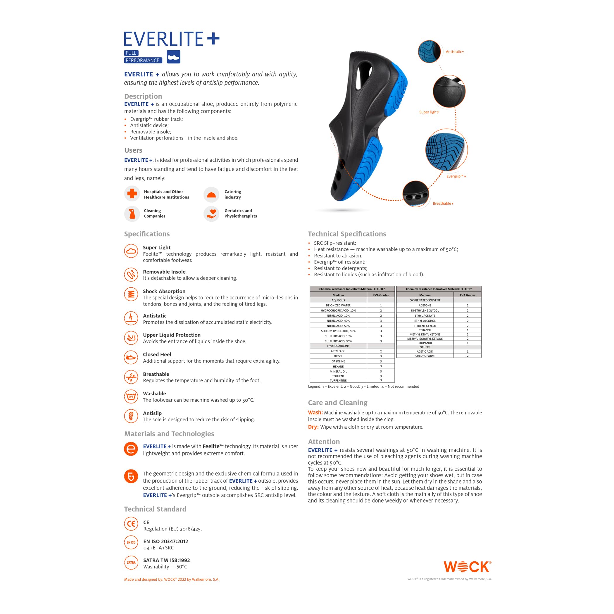WOCK EVERLITE Plus, Zapato Lavable e Muy Ligero, Zapatos Enfermera, Zapatos Camarero