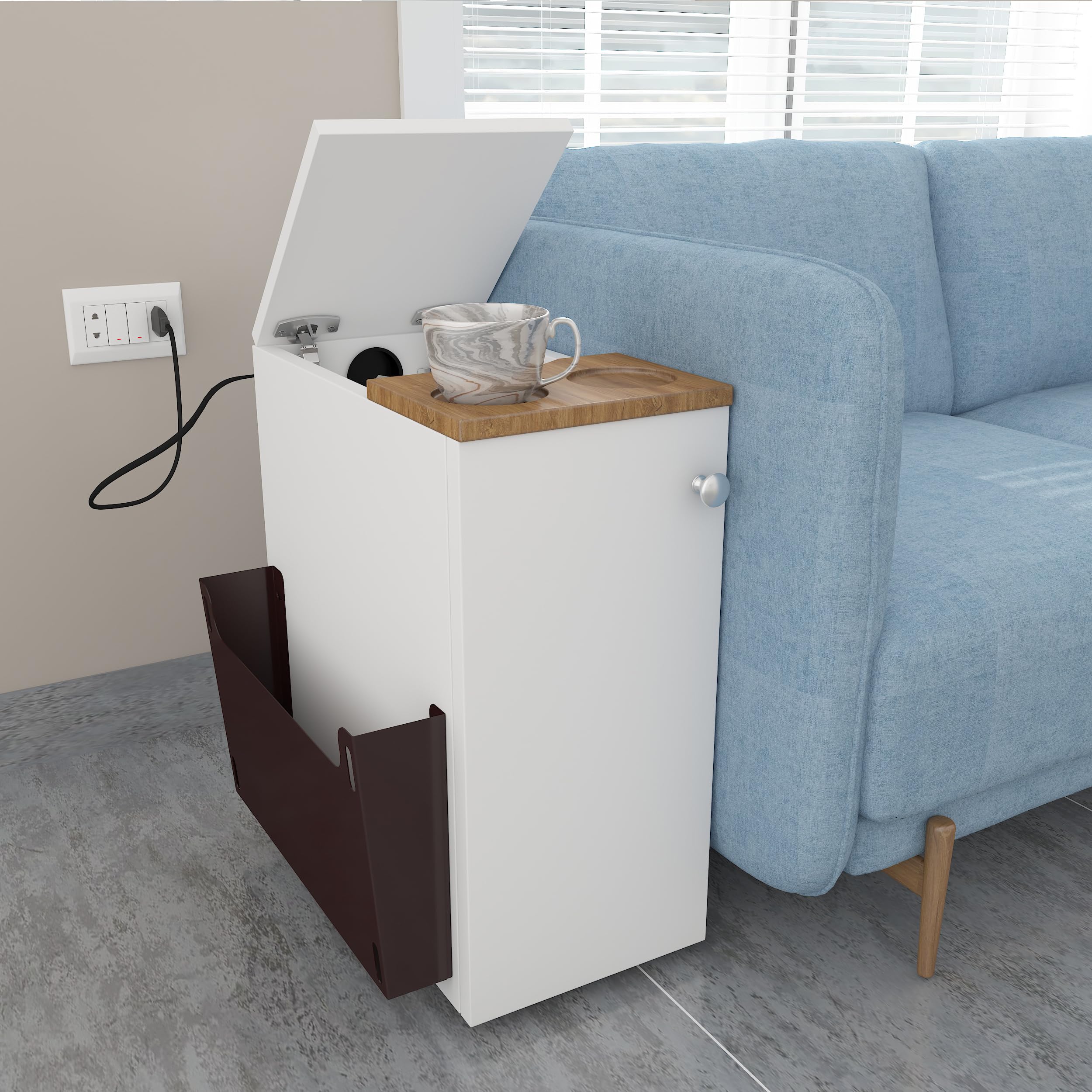 Studio Kook Sez Sofa Mate Engineered Wood Side Table (Moonshine White, Matte Finish) - 3 Seater