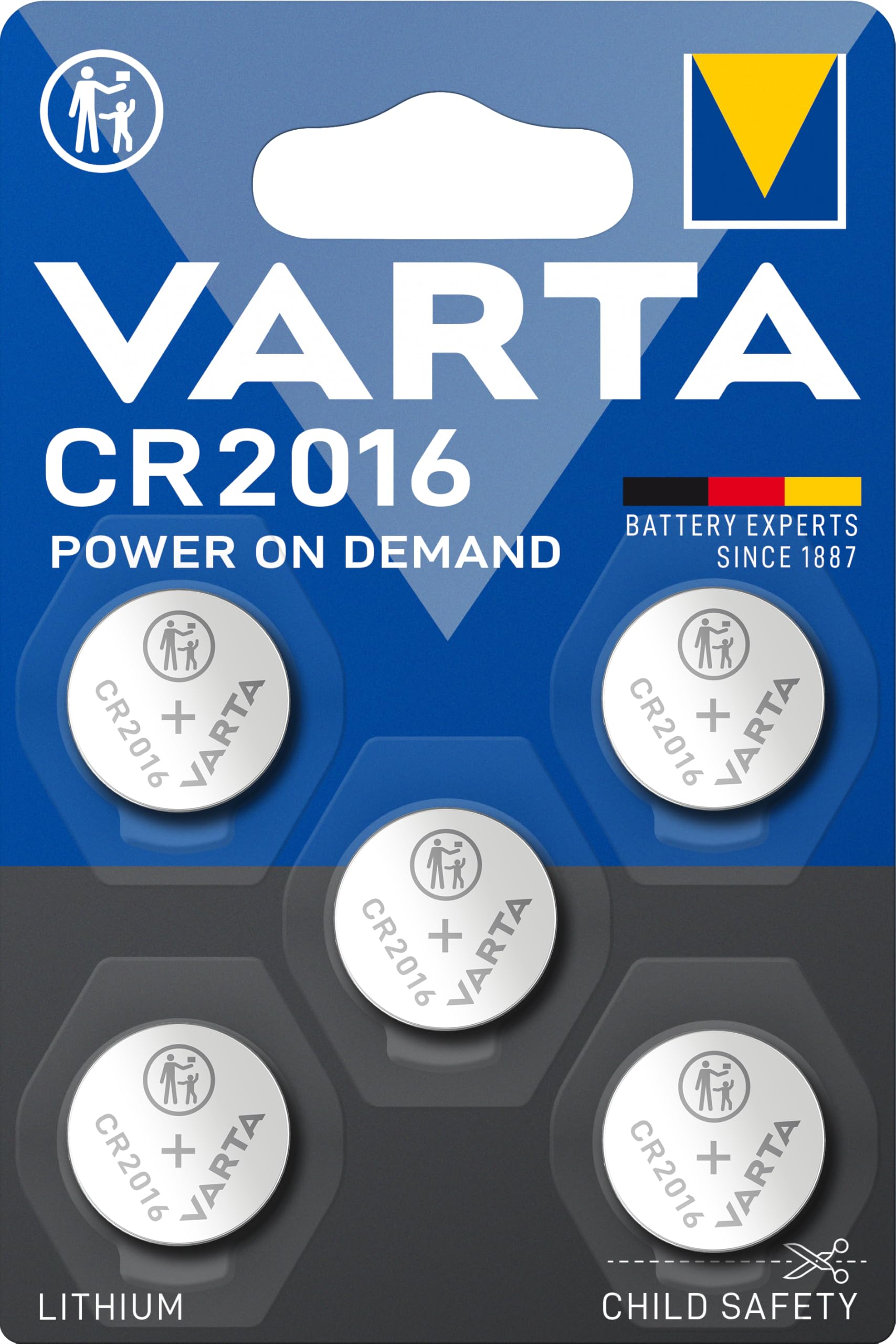 VARTA Batteries Electronics CR 2016 button cell battery 1-pack, Button cells in original blister pack of 5