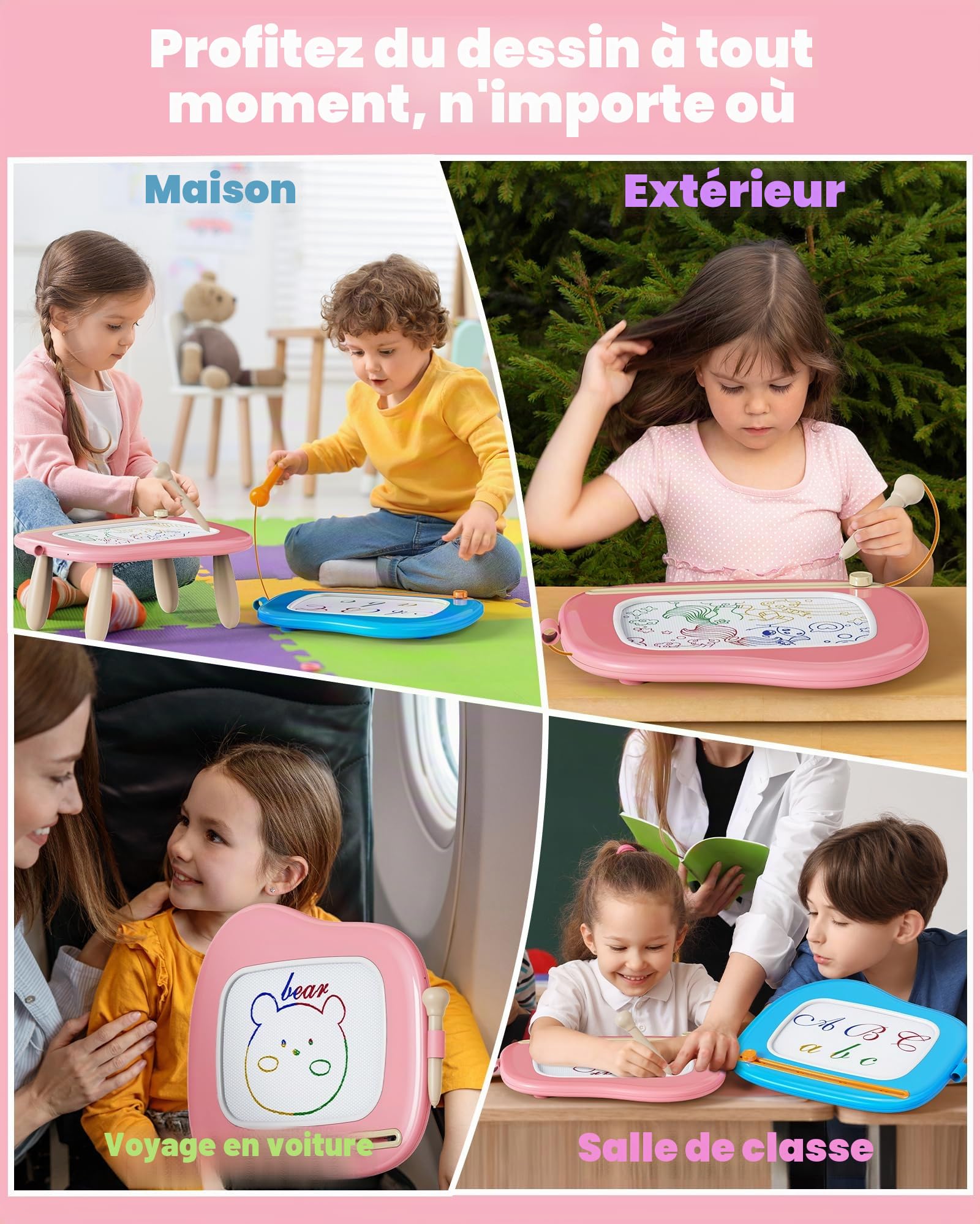 KOKODI Jouet Enfant 2 ans, Jouet Fille 2 ans, Ardoise Magique pour les Enfants, Jouets éducatifs de Voyage pour les Enfants de 1 2 3 ans, Cadeaux de Anniversaire Pâques (rose)