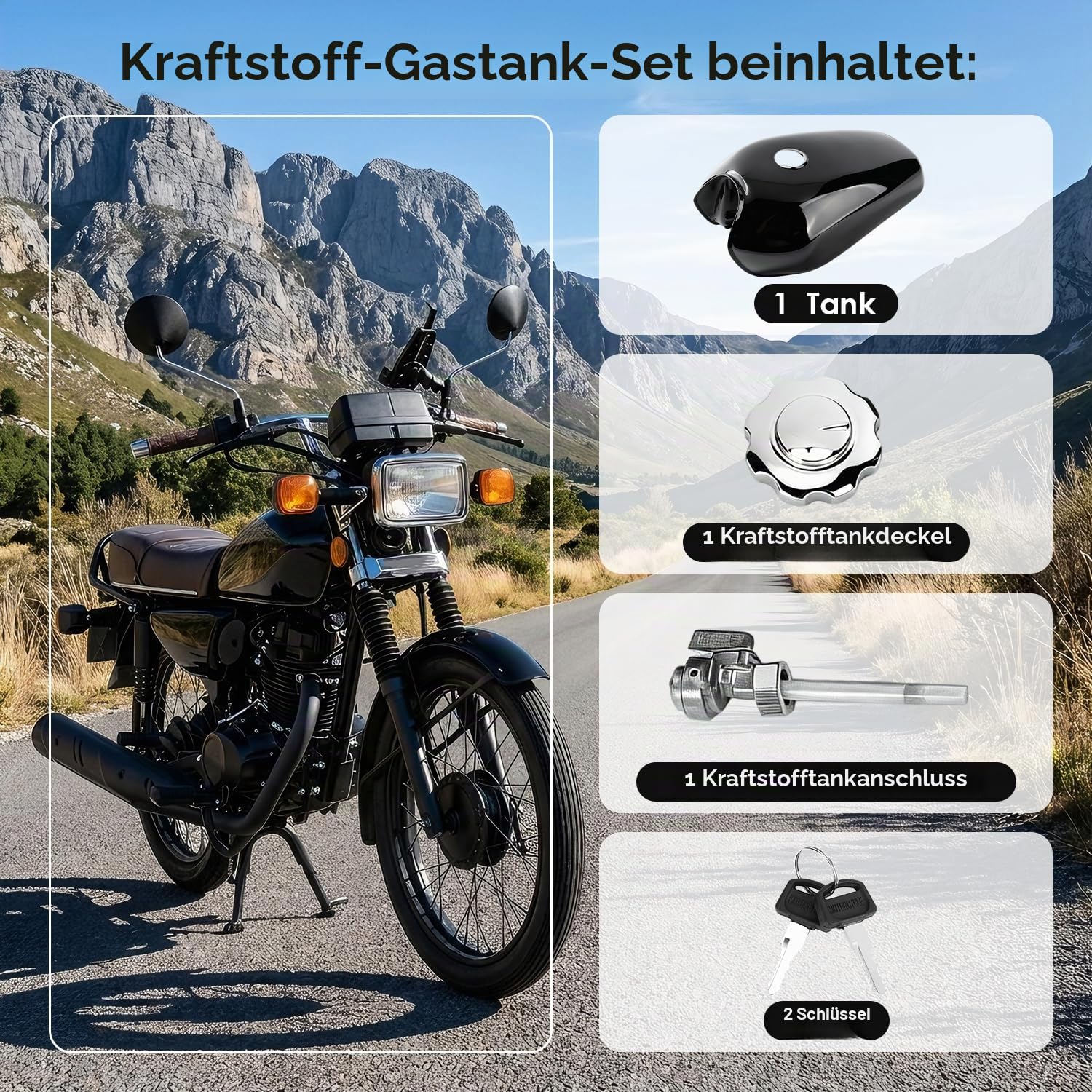 Universal Motorrad Kraftstofftank 9L Kraftstofftank Kapazität Schwarzer Retro Kraftstofftank mit Deckelschalter CG125 Universal Standard Teilung