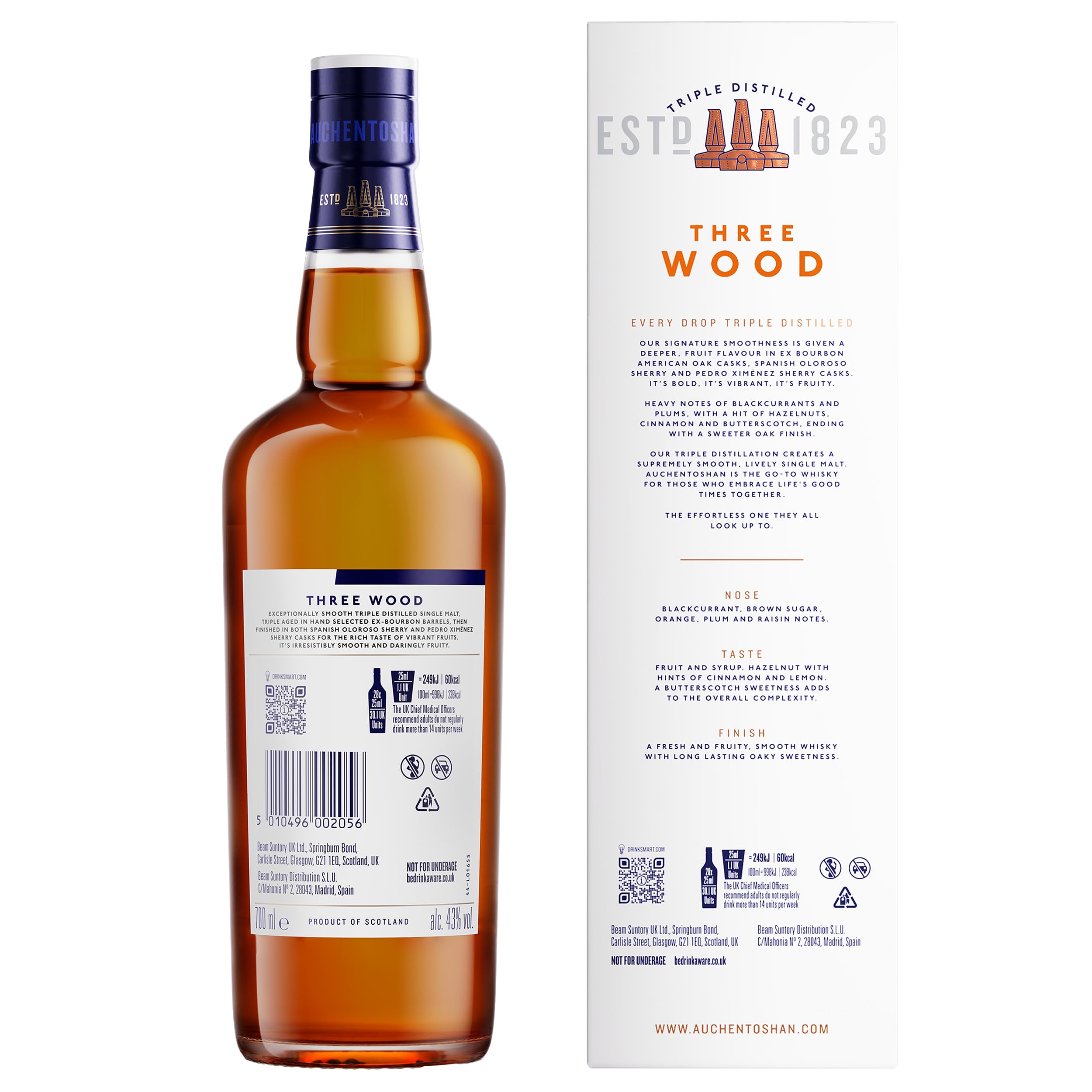 Auchentoshan Three Wood | Single Malt Scotch Whisky | mit Geschenkverpackung | karamell-nussiger Geschmack| 43% Vol | 700ml Einzelflasche