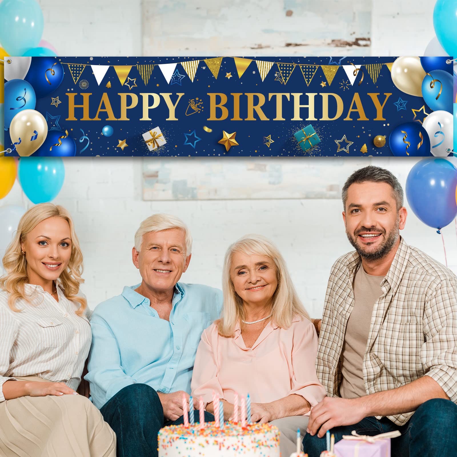 Hofbanner 'Happy Birthday' – Marineblau, 180x40 Cm, Mit Seil, Für Outdoor-Partys & Deko