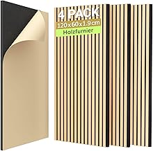 TONOR Holzfurnier Akustikpaneele selbstklebend,2,88m²-4 Stück 120x60x1,9cm 3D Wandpaneele Holzoptik, Akustik paneele für Akustische Behandlung und Wanddekoration, Wohnzimmer, Büro, Eiche