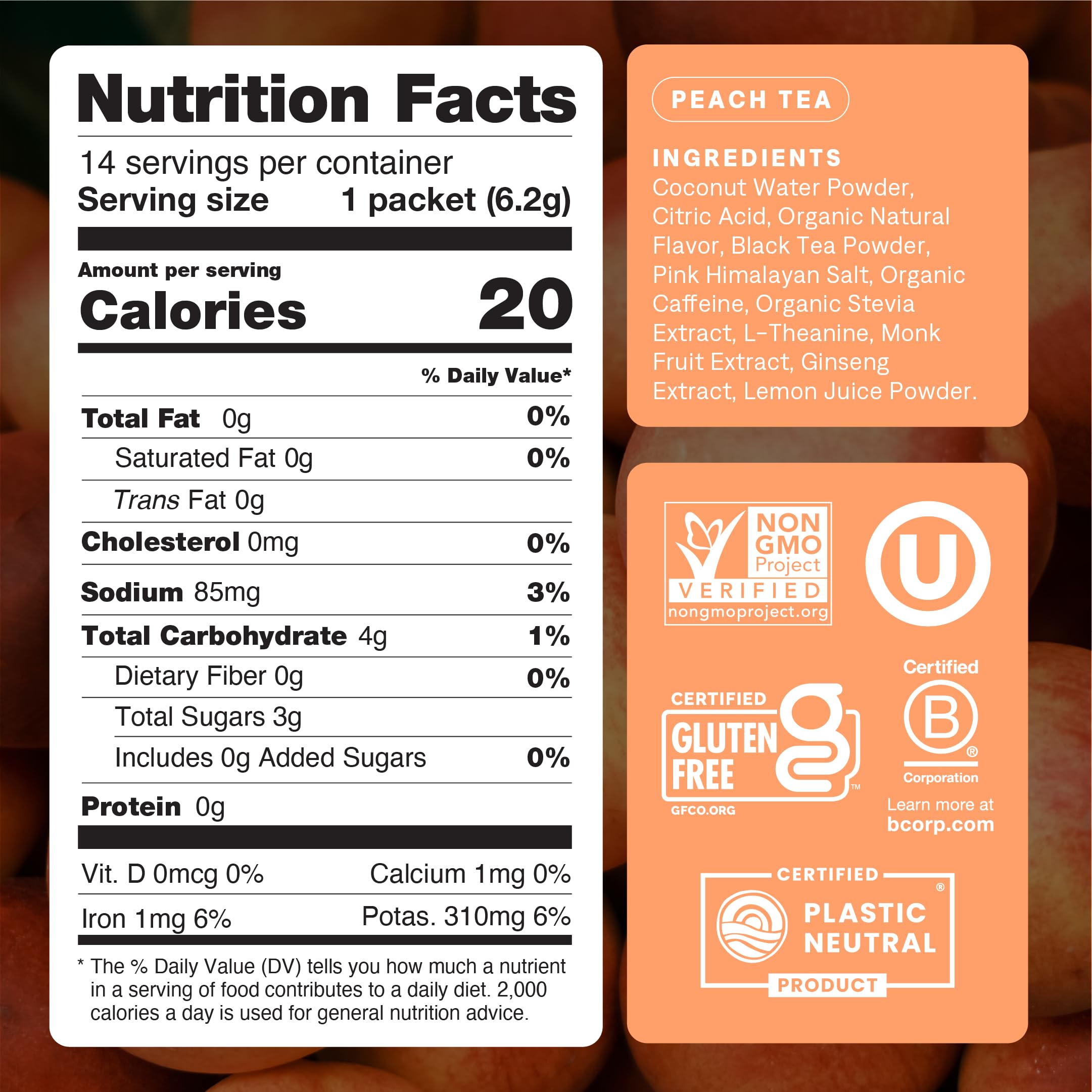 Cure Hydration - Energy Electrolyte Drink Powder Peach Tea 14 Packets — Amazon image 2