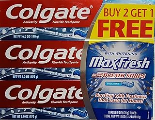 Colgate Max Fresh Cool Mint Toothpaste with Mini Breath Strips 6 oz. (3-Pack)