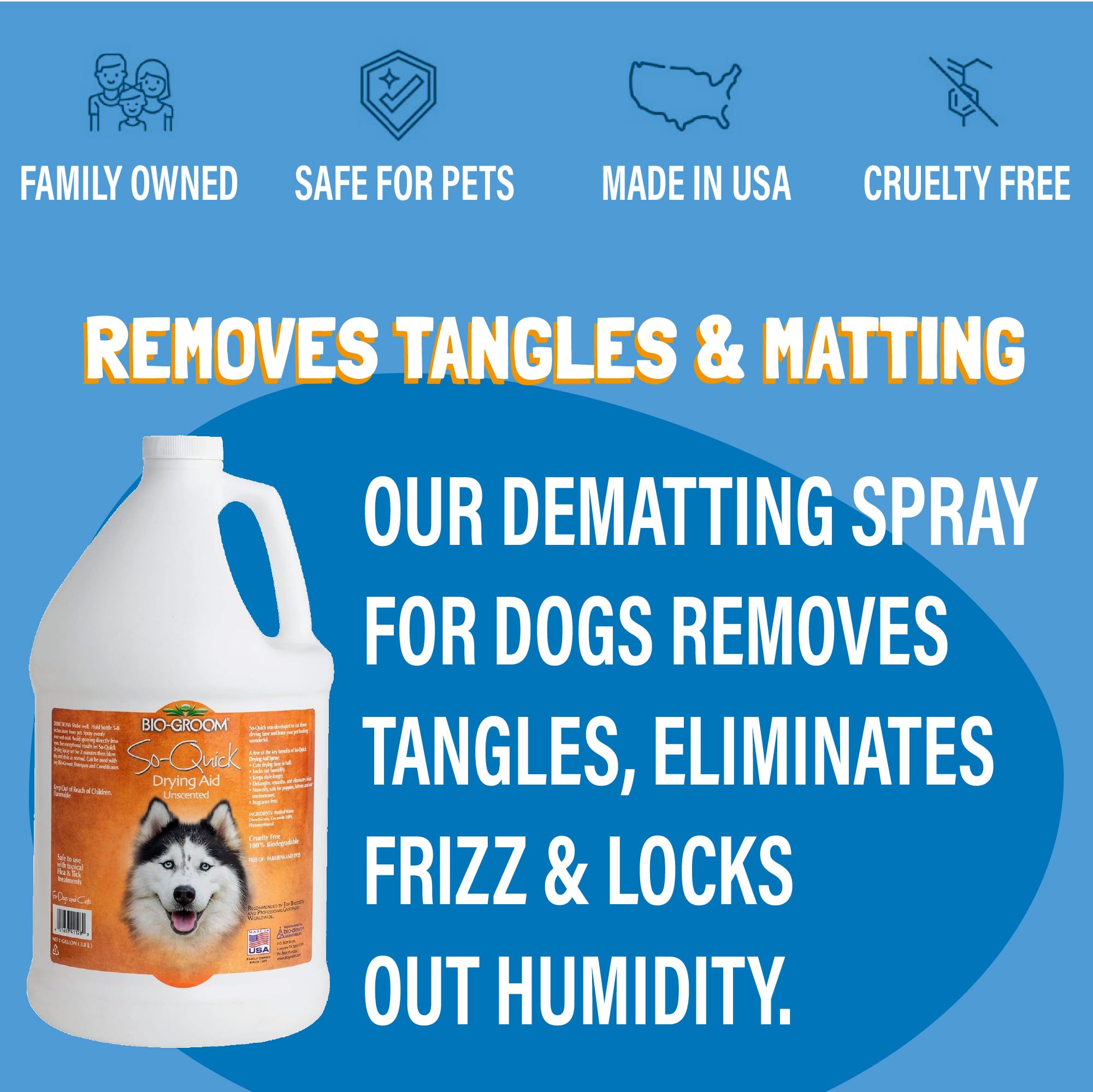 Bio-Groom So Quick - Schnelltrocknungsspray - Hundespray - Entwirrungsspray für Hunde - Unparfümiert und frei von Tierquälerei - 473 ml