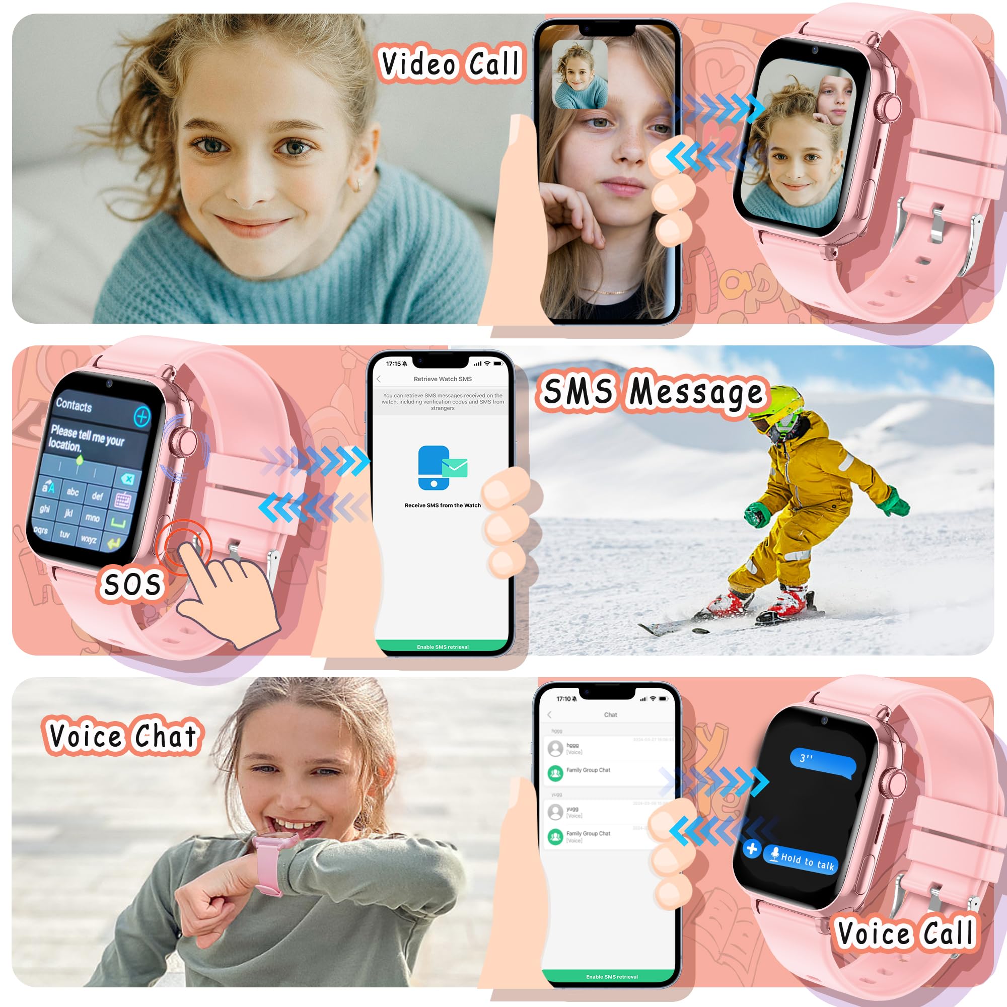 Kinder Smart Watch 4G mit GPS, Videoanruf, SOS, Geschenk für Mädchen Junge
