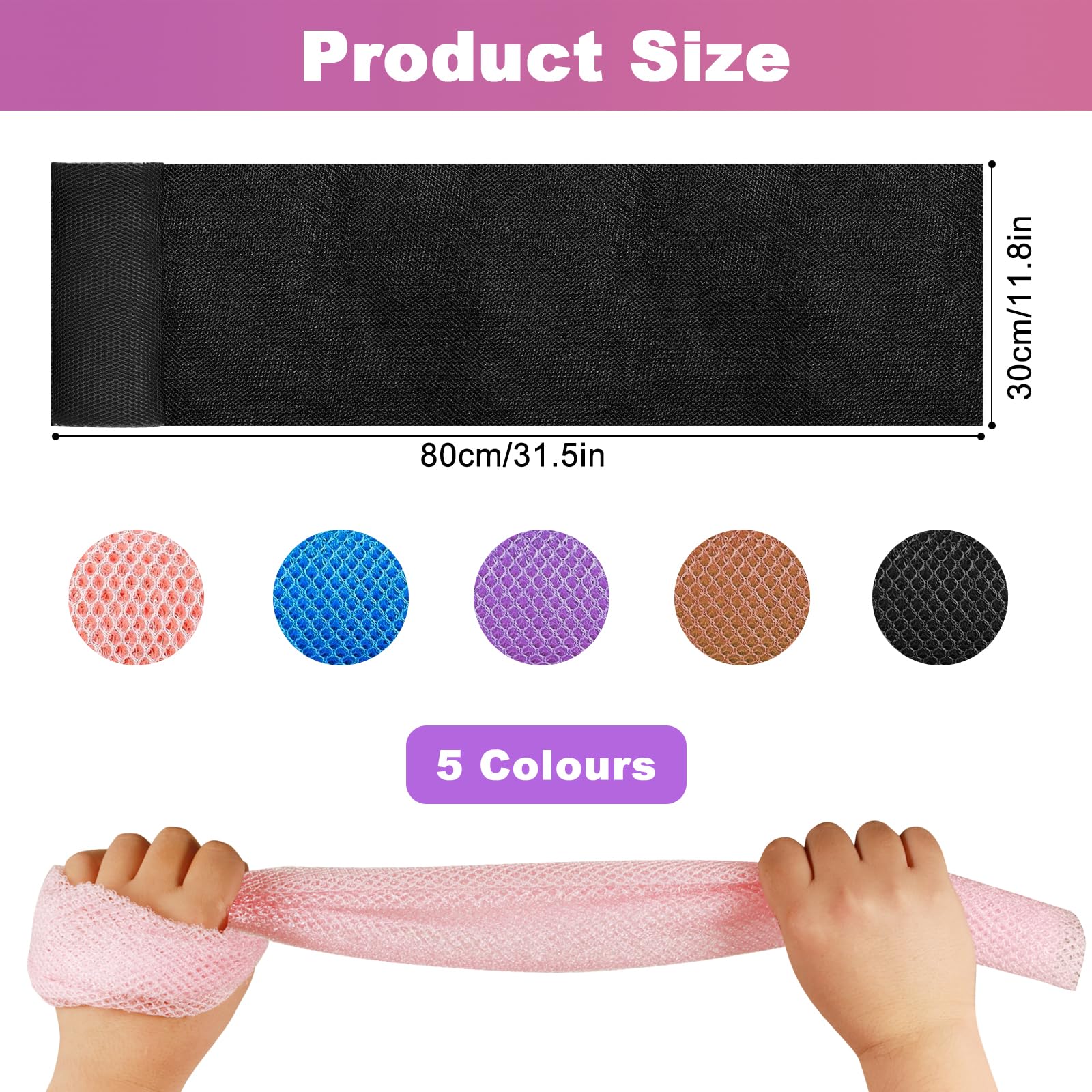 5 sztuk Afrykańska gąbka siatkowa, Długa nylonowa African Net Sponge dla mężczyzn i kobiet, Codzienna pielęgnacja ciała, Bogata pianka (80x30cm, Różowa, Fioletowa, Czarna, Brązowa, Niebieska)