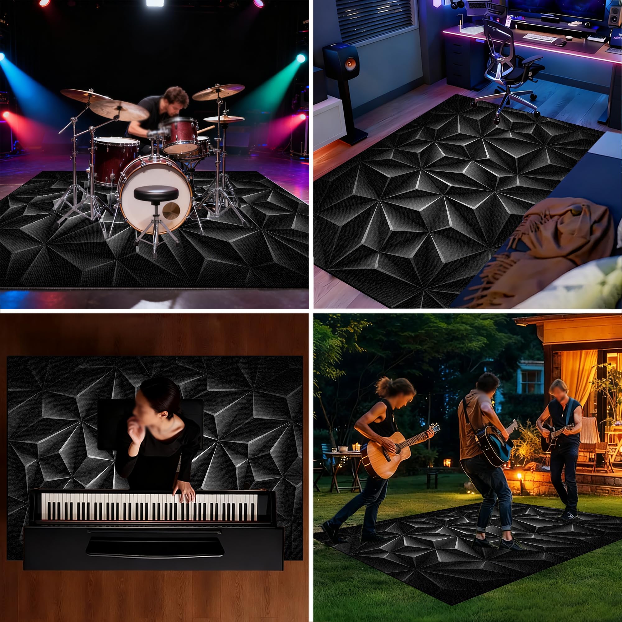 Elektroniczny dywan perkusyjny, do perkusji, jazzu, perkusji, zestaw do bębna basowego, werbla, instrumentów perkusyjnych, mata chroniąca przed hałasem, antypoślizgowy dywanik bębnowy, 120 x 100 cm