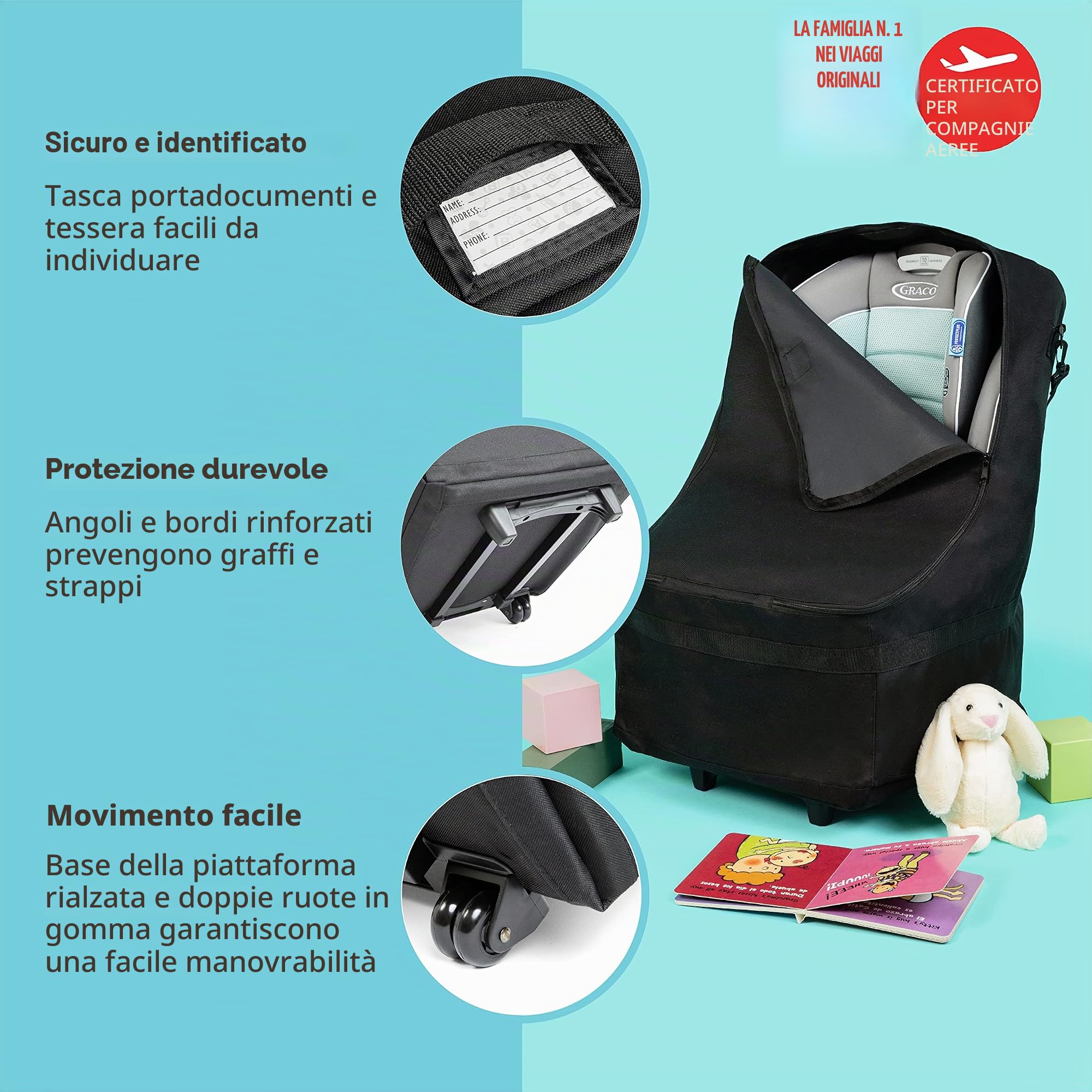JL Childress Borsa da Viaggio per Seggiolino Auto con Ruote, colore: Nero