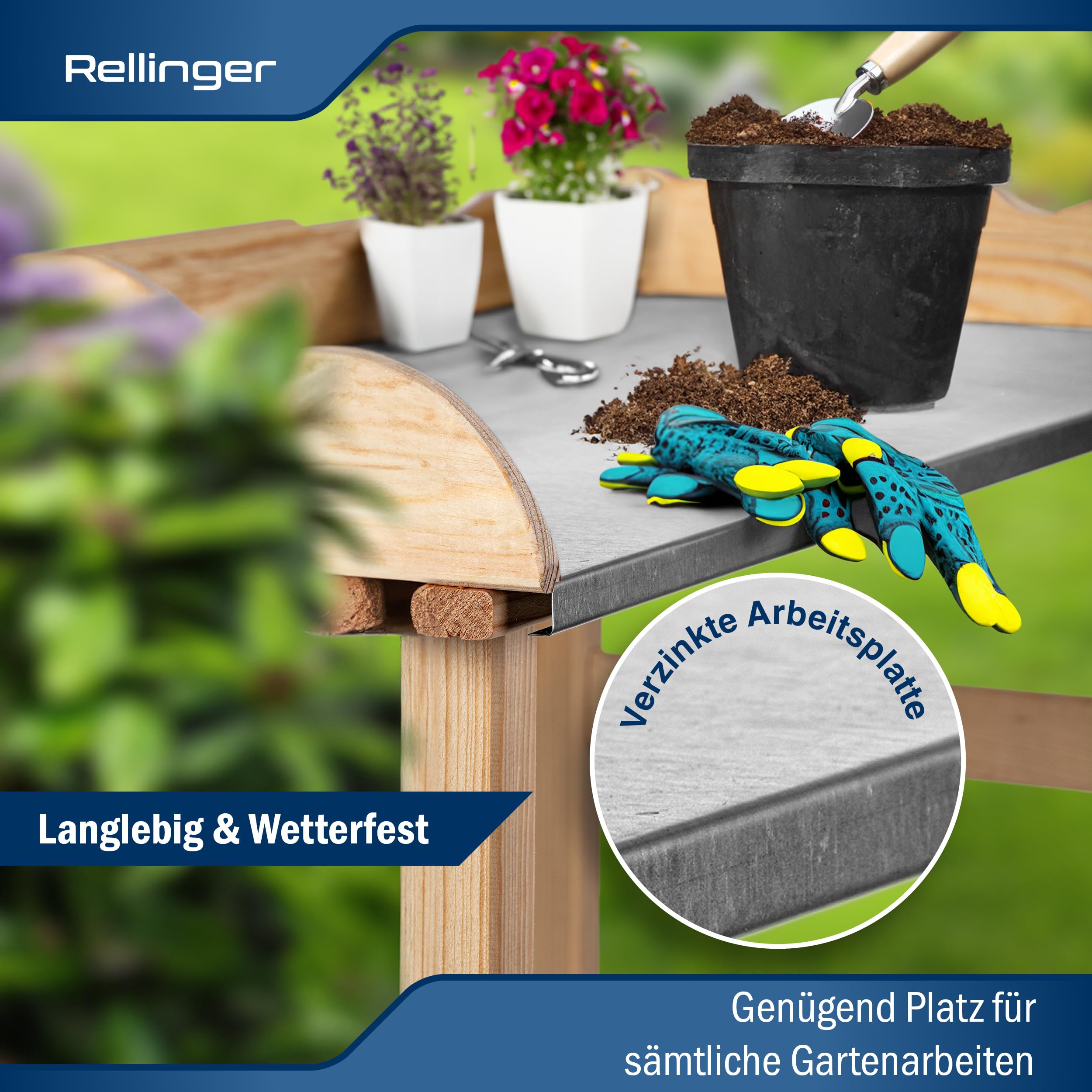 Mesa para Plantas de Exterior Resistente a la Intemperie - Duradera y Robusta Con Encimera Galvanizada - Mesa de Madera para Plantas