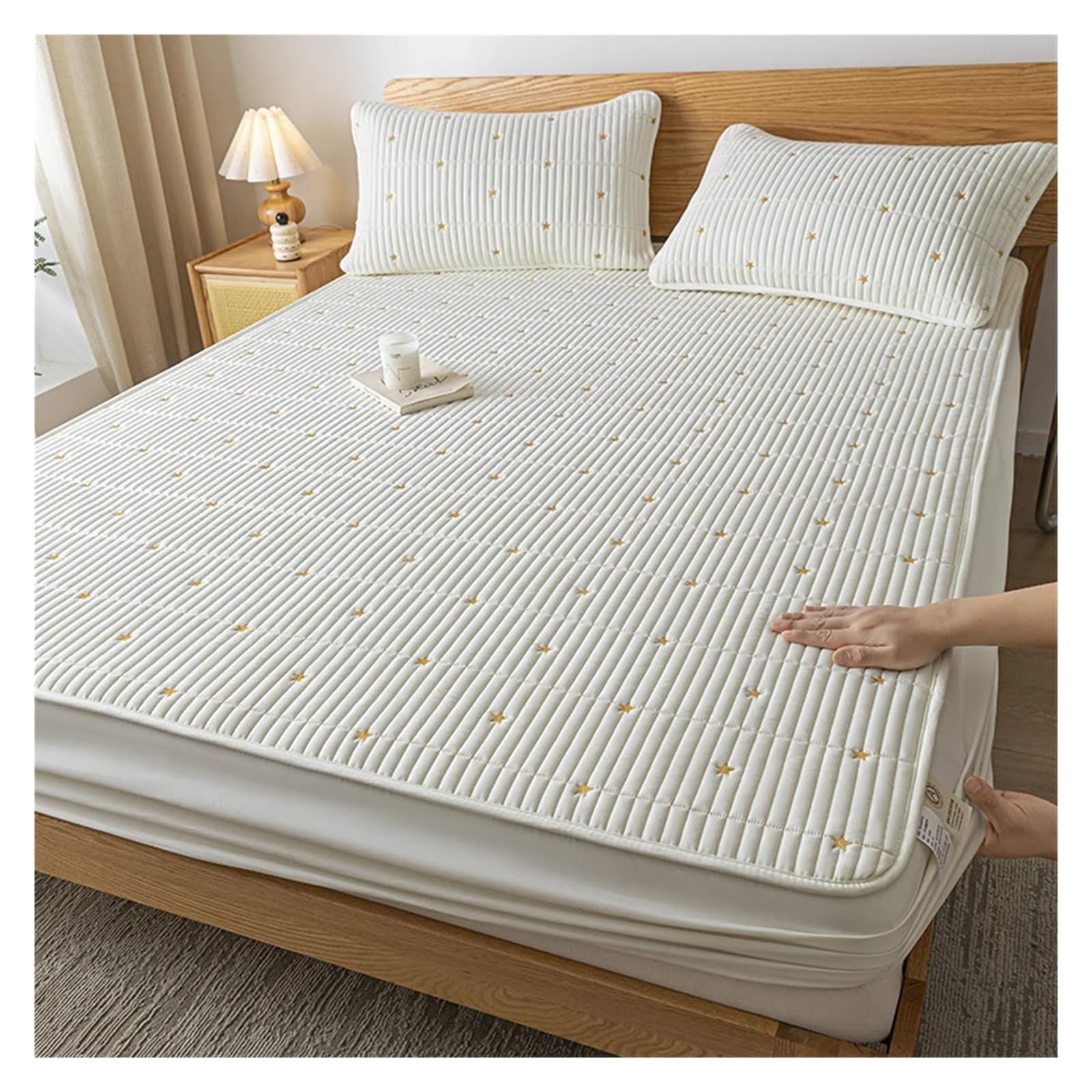 Protège Couette imperméable Protecteur de Matelas imperméable brodé, Drap-Housse Doux for la Peau, Couvre-lit matelassé, 150/160/180/200/220(150x190x30cm)