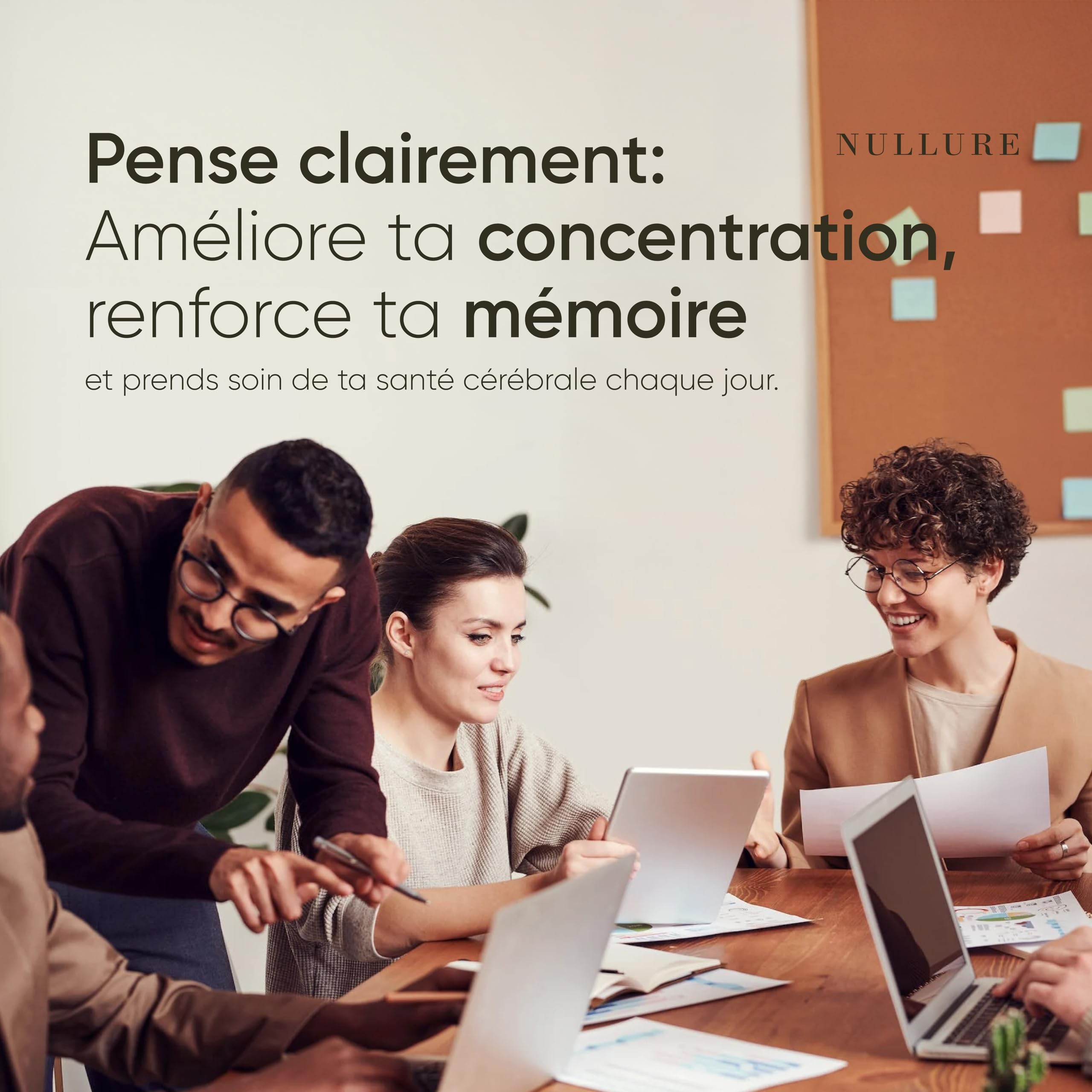 Nullure Nootropique Mémoire et Concentration | Stimulant Cognitif · Énergie · Vivacité Mentale | Citicoline COGNIZIN + Ginkgo Biloba 6000mg + Bacopa Monnieri + Ginseng + Zinc | Sans Caféine | 60 cps.