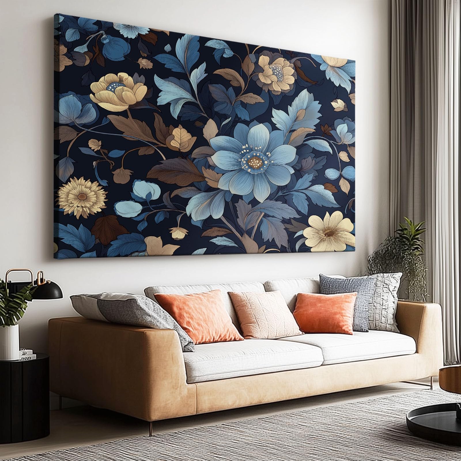 Large Canvas Print - Modern Wall Art Decor - HD Quality Picture - Retro Floral Leaves Plants for Living Room Bathroom Kitchen Bedroom Office Home Decor 160L x 80W CM Frameless