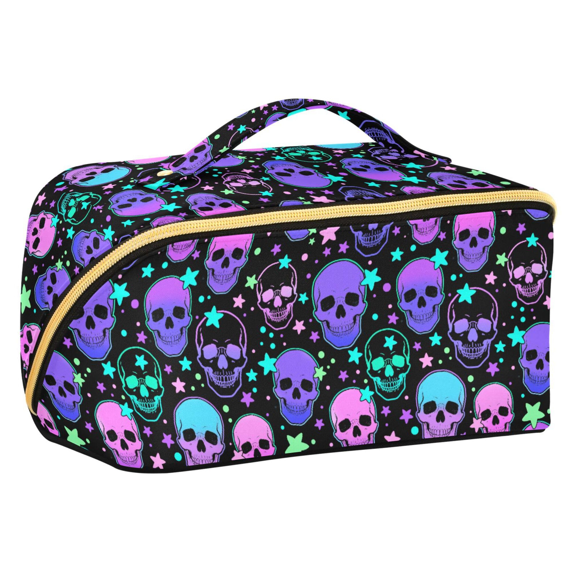 MNSRUU Makeup Organizer Bag, Stars Purple Skulls Travel Makeup Bags Makeup Vanity Case Large Capacity Rhombus Cosmetic Toiletry Bag for Girl Women