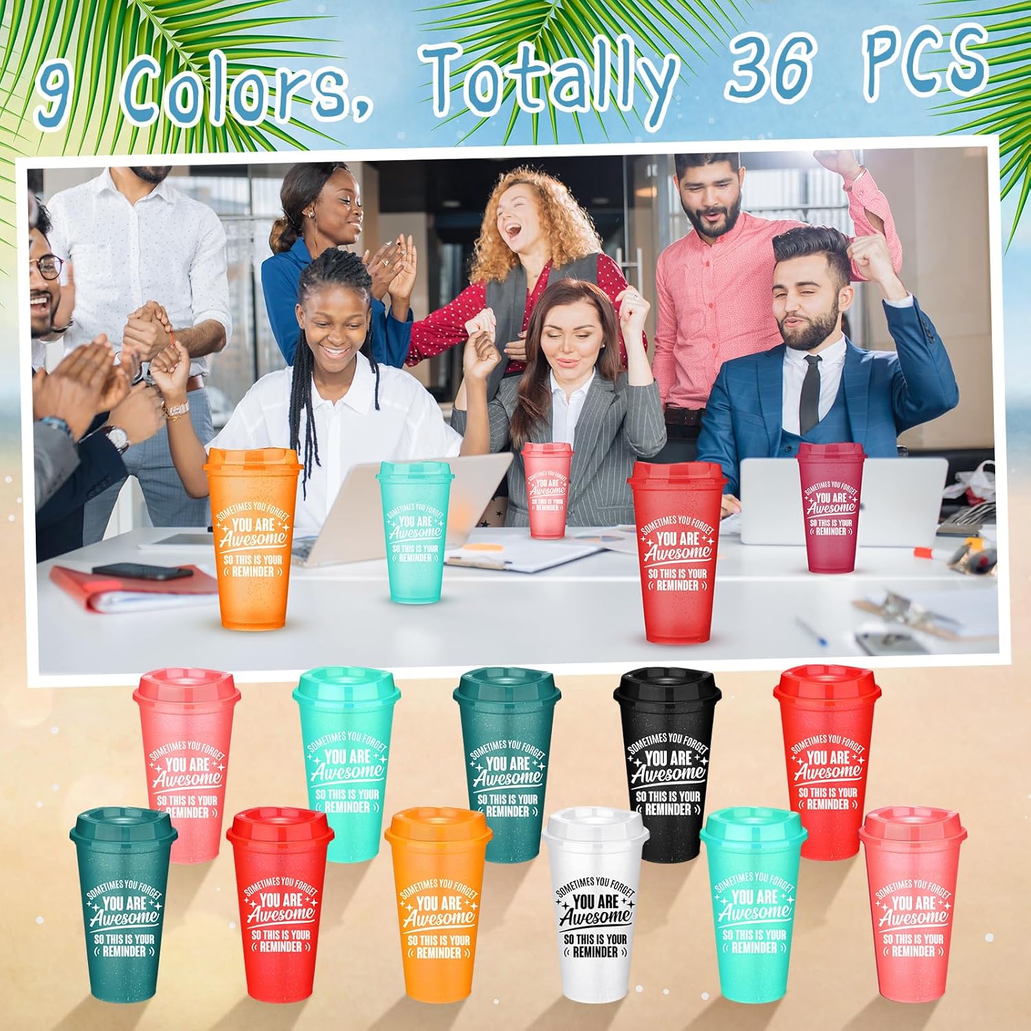 Skylety 36 Pcs Thank You Gifts You Are Awesome Coffee Cups with Lid 16 oz Plastic Tumblers Bulk Inspirational Christmas Appreciation Gift for Employee Coworker Teacher Colleague (Vibrant Colors)