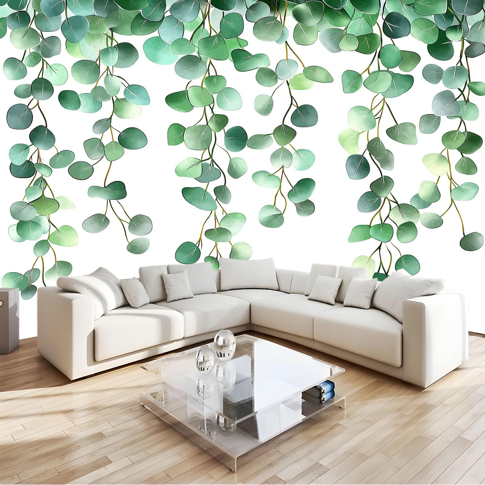Fototapeta 350 x 256 cm Wieniec z liści w stylu rustykalnym nowoczesny wystrój ściany gigantyczny plakat z włókniny dekoracja ścienna do salonu sypialni, biały