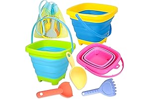 Foldable Beach Buckets for Kids - Collapsible Beach Sand Bucket 3-Pack