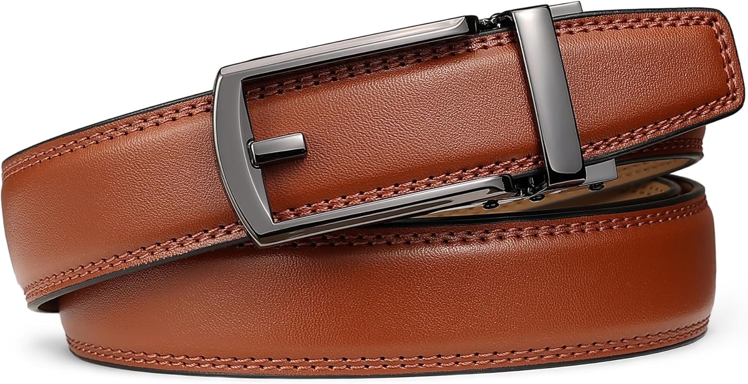 Founders & C Mens Ratchet Belt Leather Click 1 1/4" with Slide Buckle, Casual Dress Belt Adjustable - Image 2