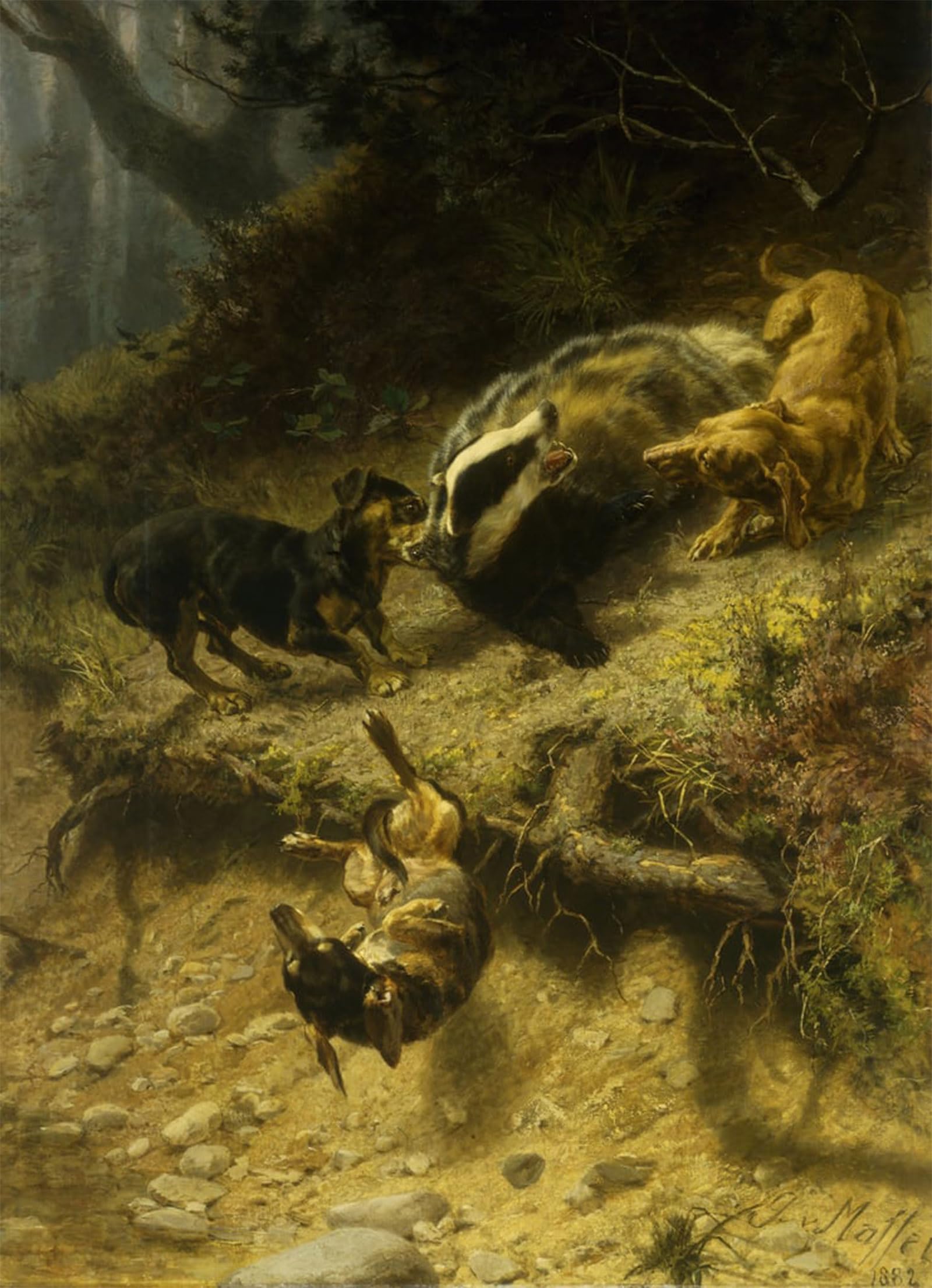 Oeuvre dimpression teckels sur un blaireau affiche 60x90cm
