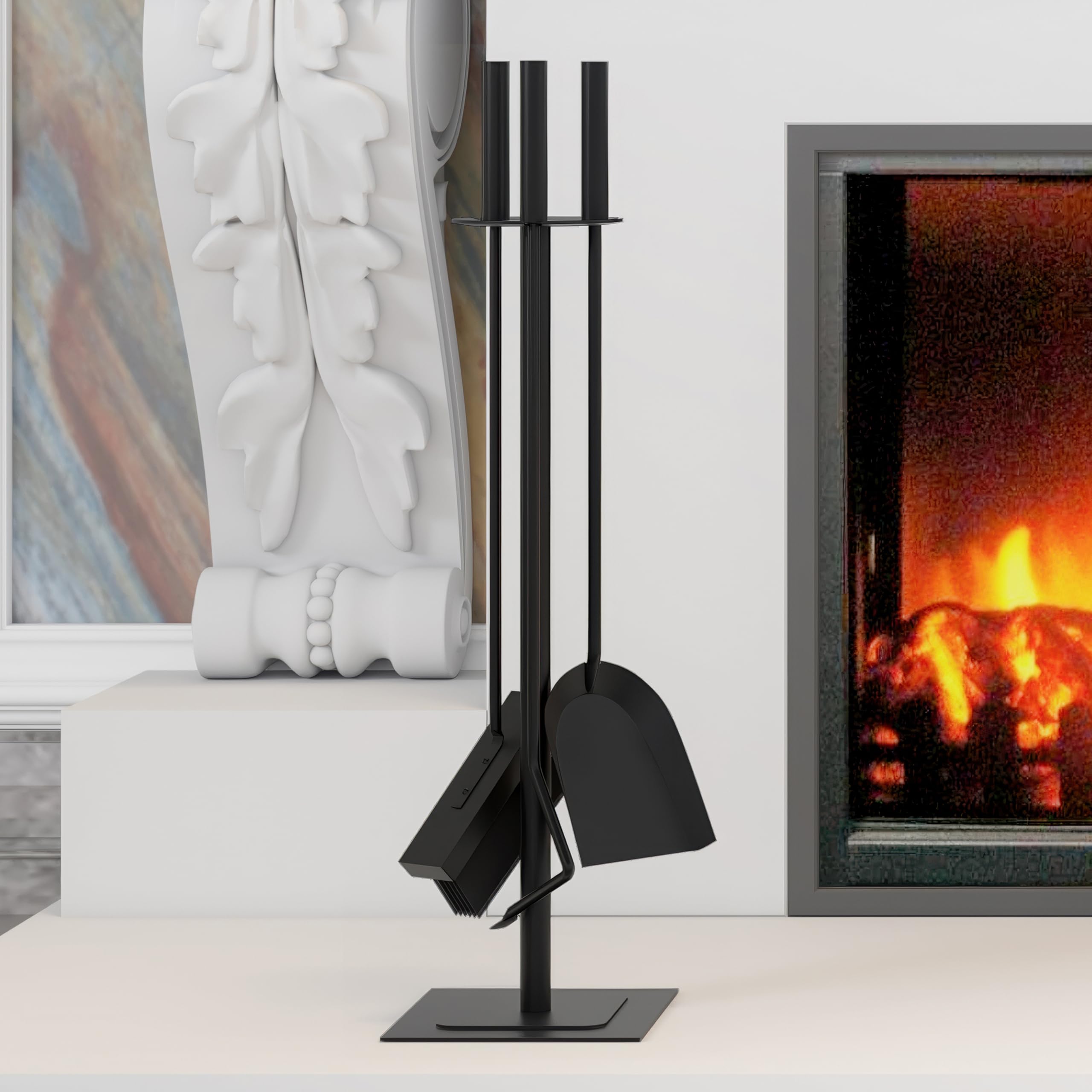 Kingson Set di 4 accessori per bruciatore di legna con spazzola, attizzatoio e pala, kit da focolare per interni 15 * 15 * 60CM