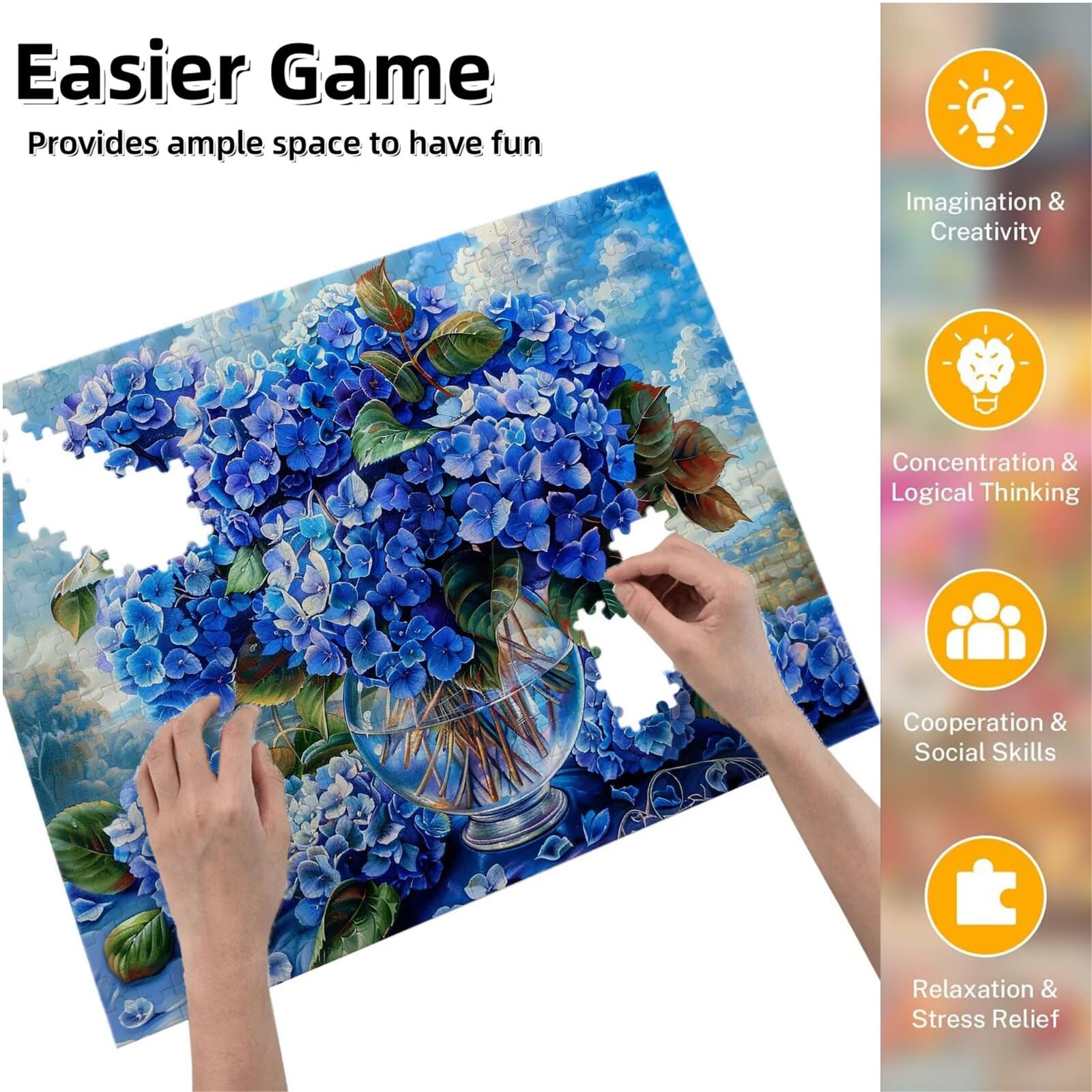 Puzzle dla dorosłych, 2000 sztuk, trudne drewniane puzzle, gra, gra logiczna, gra ręczna, dekoracja rodzinna, kreatywna rozrywka, prezent 70 x 99 cm kwiat hortensji K0F-803