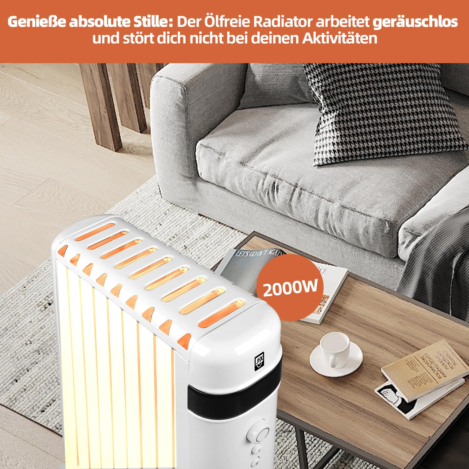 SHX SHX30ROF2000 bezolejowy grzejnik 2000 W, grzejnik elektryczny z 2 stopniami ogrzewania, tryb oszczędzania energii, termostat, automatyczne wyłączanie, zabezpieczenie przed przewróceniem, błyszczący biały