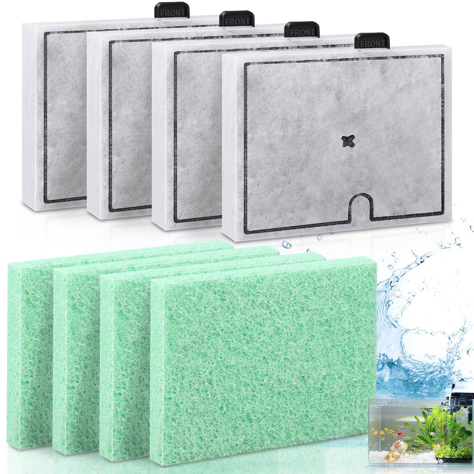 Fish Tank Filter Cartridges Compatible with Interpet Internal Cartridge Filter CF1, Double Filtering Aquarium Filter Cartridges Replacement CF1 Filter Service Pack 4 Months (4 White, 4 Green)