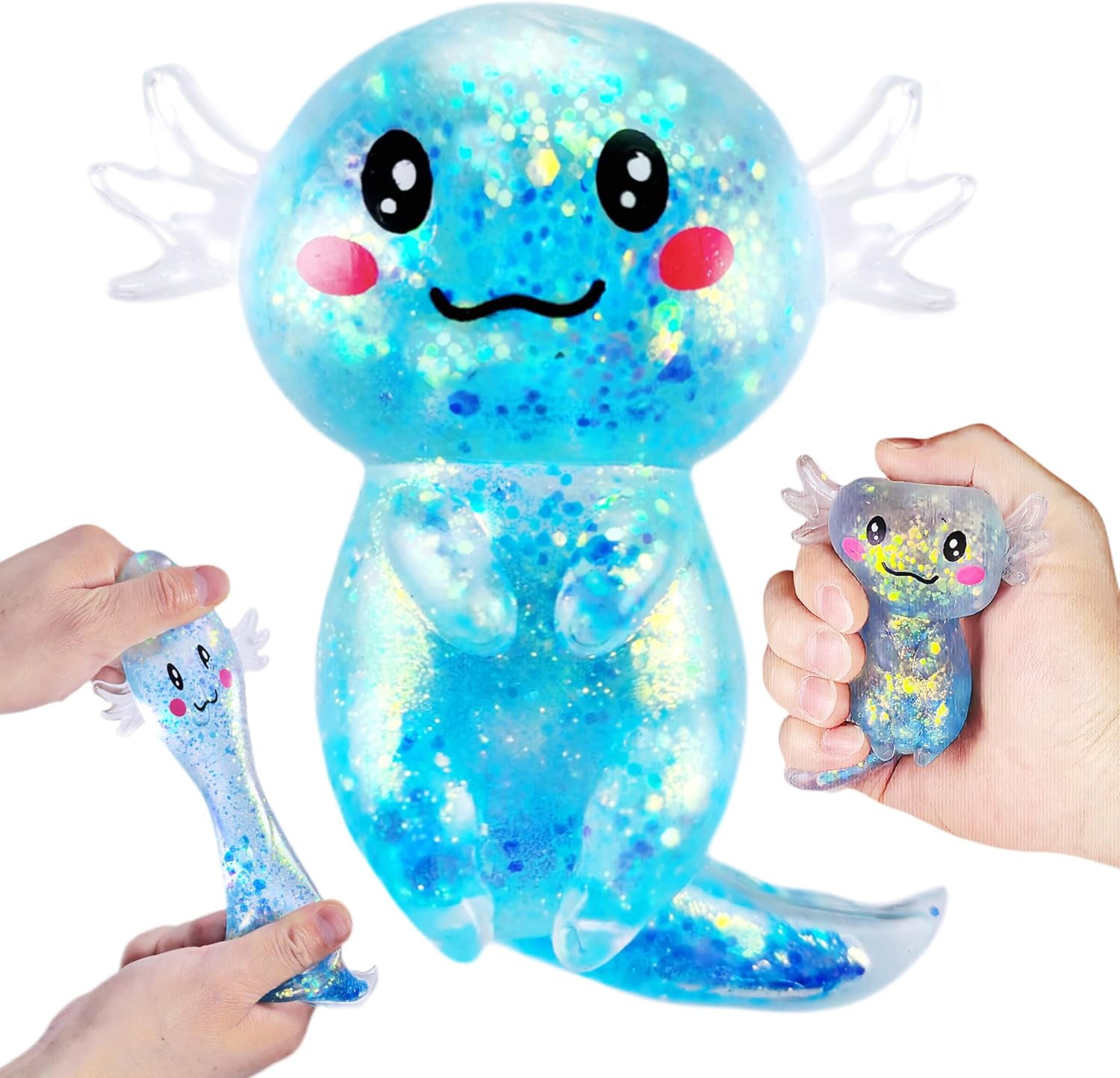 Blue Axolotl Squishy Ball Squeeze Toys for Kids, Axolotl Sugar Squeeze Fidget Balls Stress Relief Toys for Adults, Surprise Gift for Girls, Boys, Classroom Prizes, Easter Basket Stuffers