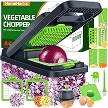 HomeHacks Vegetable Chopper Vegetable Cutter, 12 in 1 Kitchen Gadget, Dicer, Slicer, Onion Cutter, Salad, Cheese Grater &amp; Egg Separator - Multi-Functional Veggie Chopper Lid with Handle (Green)