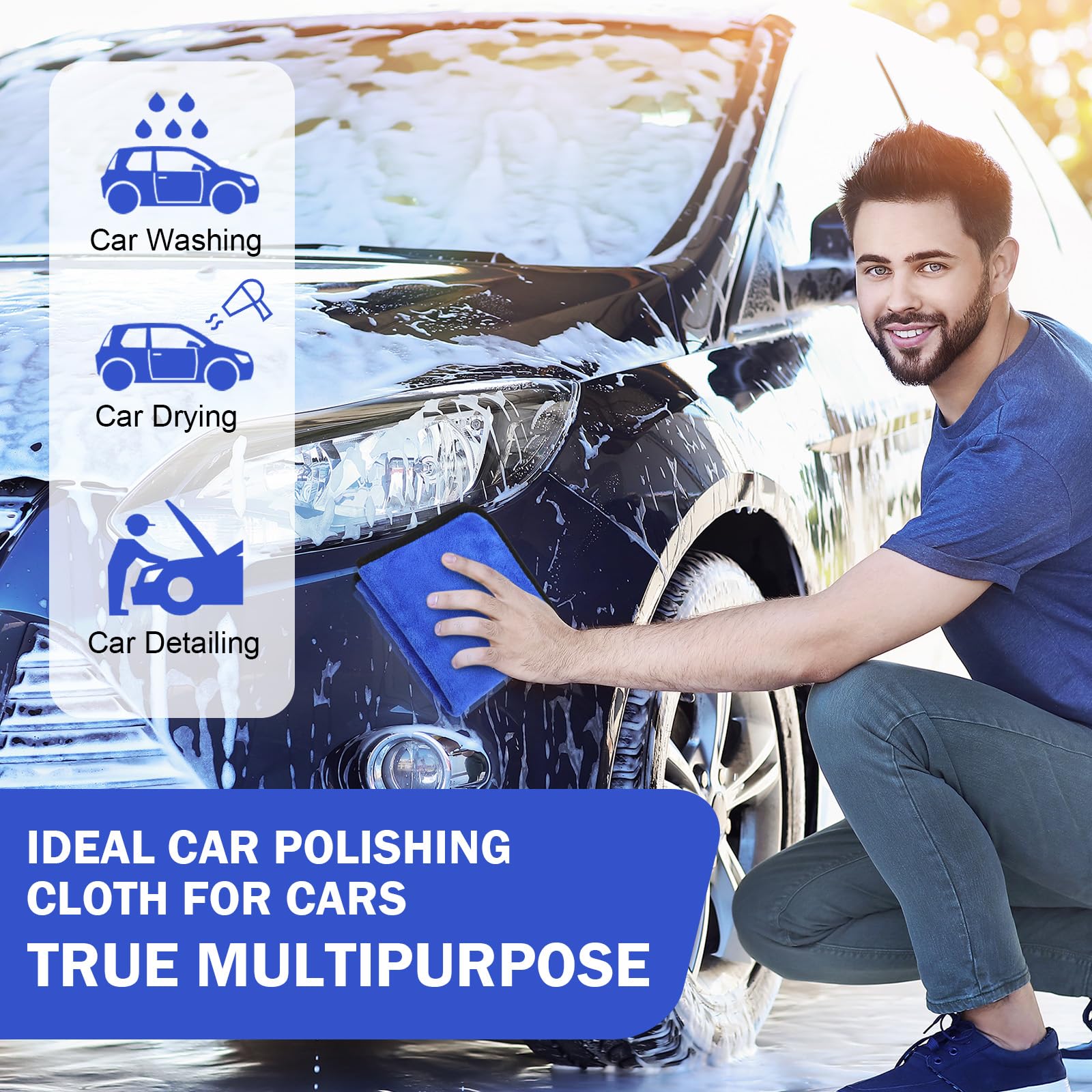Tallew 12 toallas de microfibra para automóviles, toalla grande de microfibra gruesa para secado de automóviles, toalla absorbente y suave, toallas de pulido para limpieza de automóviles, 16 x 16
