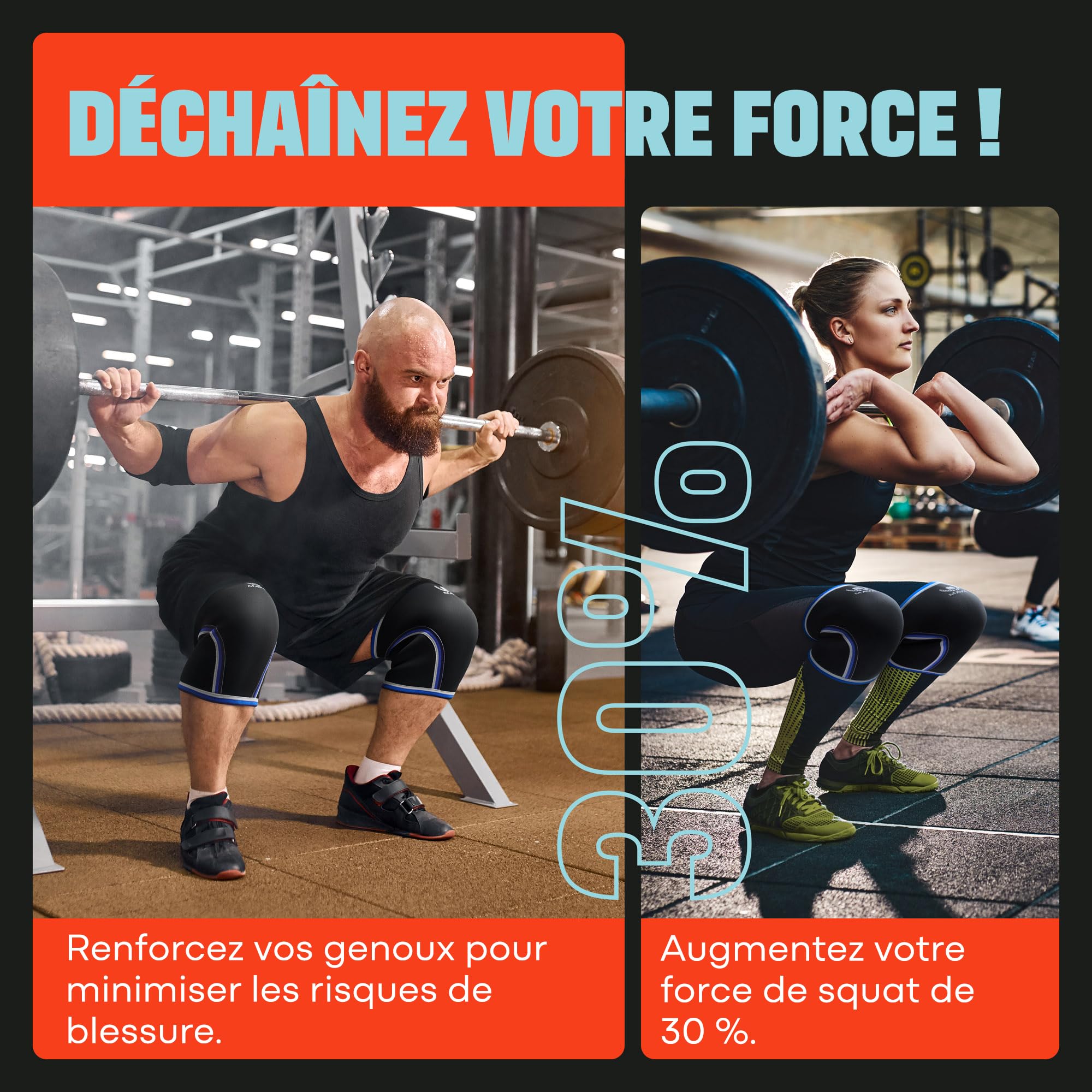 Genouillère de Compression Mava - Genouillère Sport pour Homme et Femme - 7mm Néoprène pour WOD, Gym, Squats, Course, & Musculation (lot de 2)