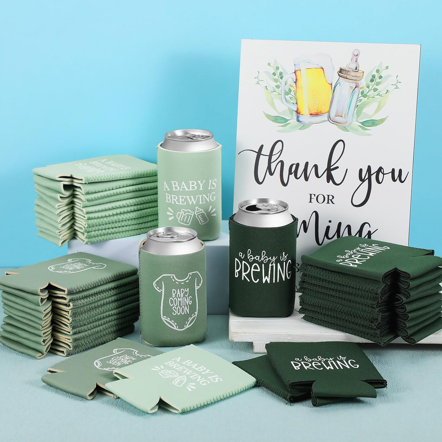 37 Pcs A Baby is Brewing Baby Shower Party Favors Brewing Beer Can Coolers Sleeves Gender Reveal Decor with Wooden Sign for Gender Reveal Party Favors(Classic,Classic)