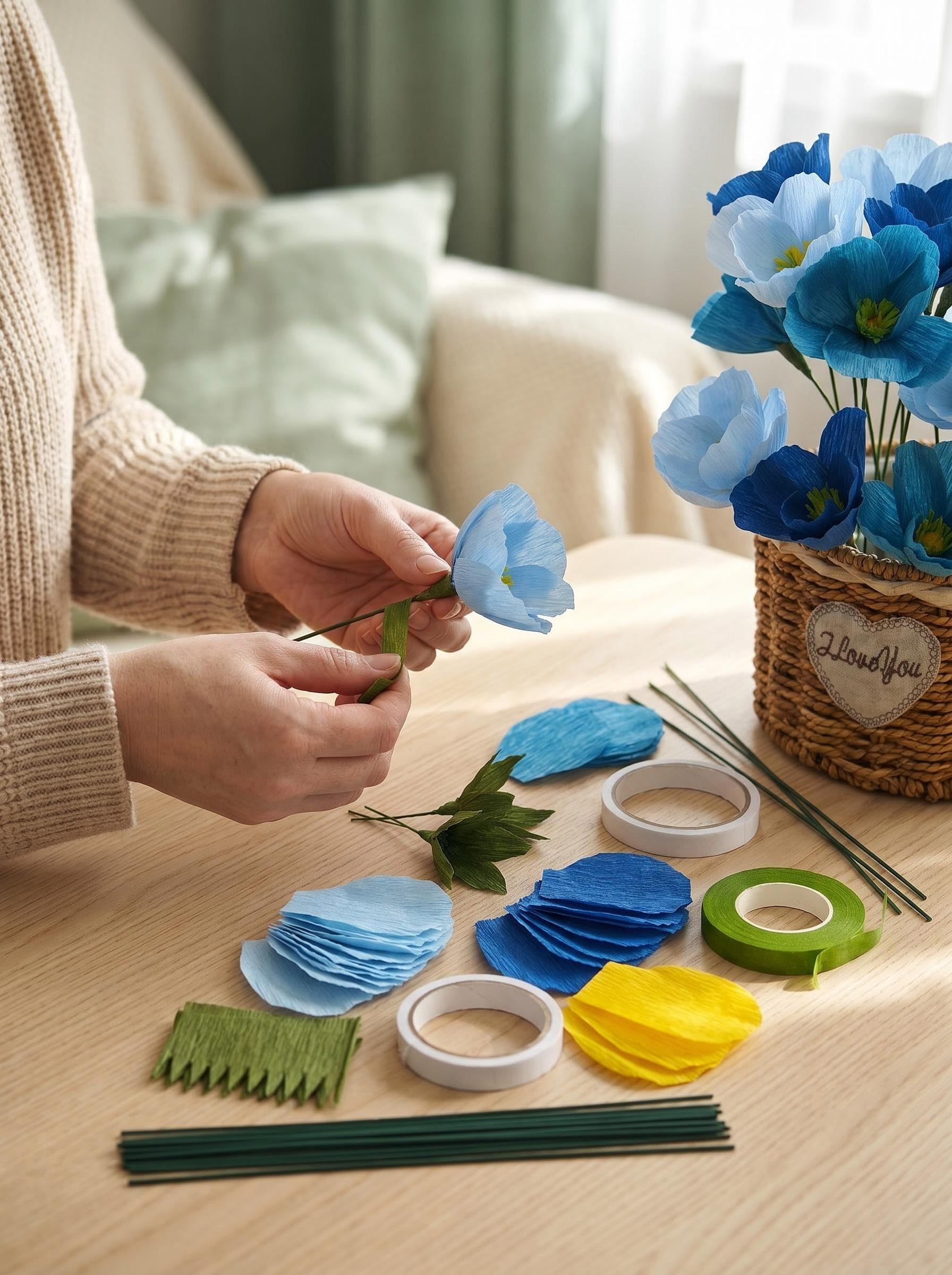 Amazon.com: Blue Crepe Paper Poppy Flower DIY Making Kit 24 pcs
