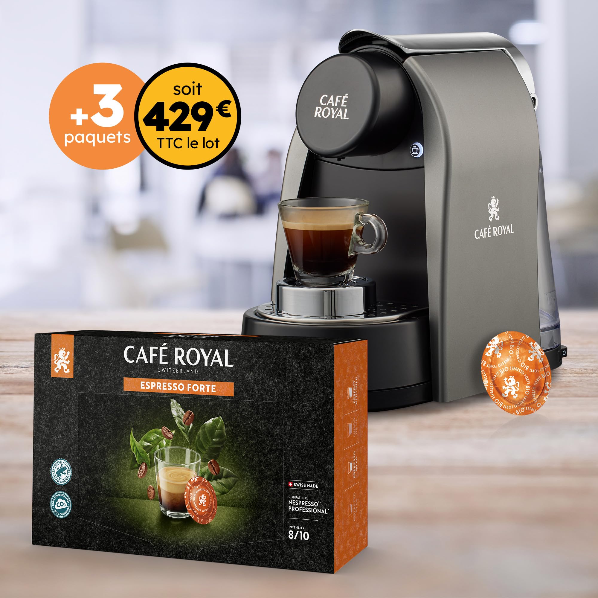 Machine à Café CRpro 100 compatible avec les Capsules de café Nespresso®* Professional + 3 Boites Espresso Forte soit 150 Dosettes Pro
