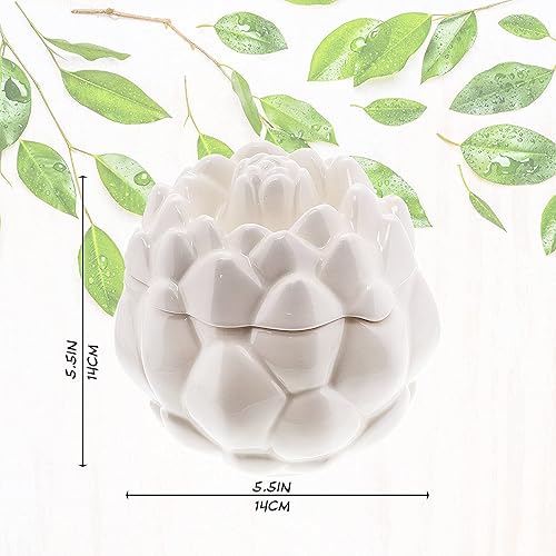 Vista 5 de Servette Home Tarro de condimento de azucarero grande de alcachofa con tapa - blanco