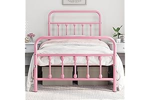 Yaheetech Twin Size Pink Bed Frame with Victorian Style Headboard and Footboard