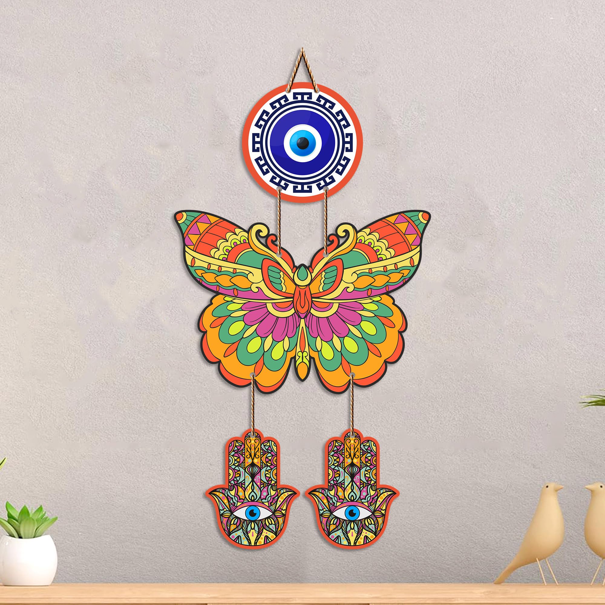 Golden Seven Horses Evil Eye Wall Hanging - Protection & Decor -5