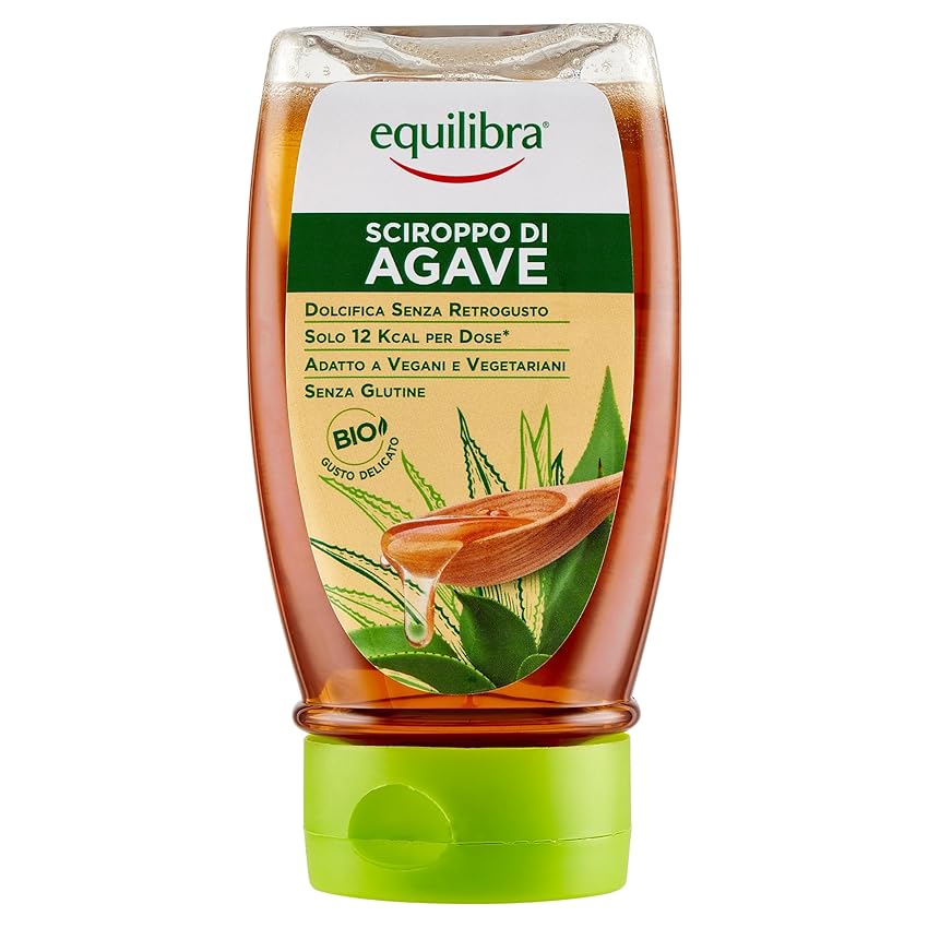 equilibra Integratori Alimentari, Sciroppo D'Agave, da Usare come Dolcificante per Bevande o Ingrediente per Dolci e Dessert, Bio e Senza Glutine, Gusto Delicato, 350 g