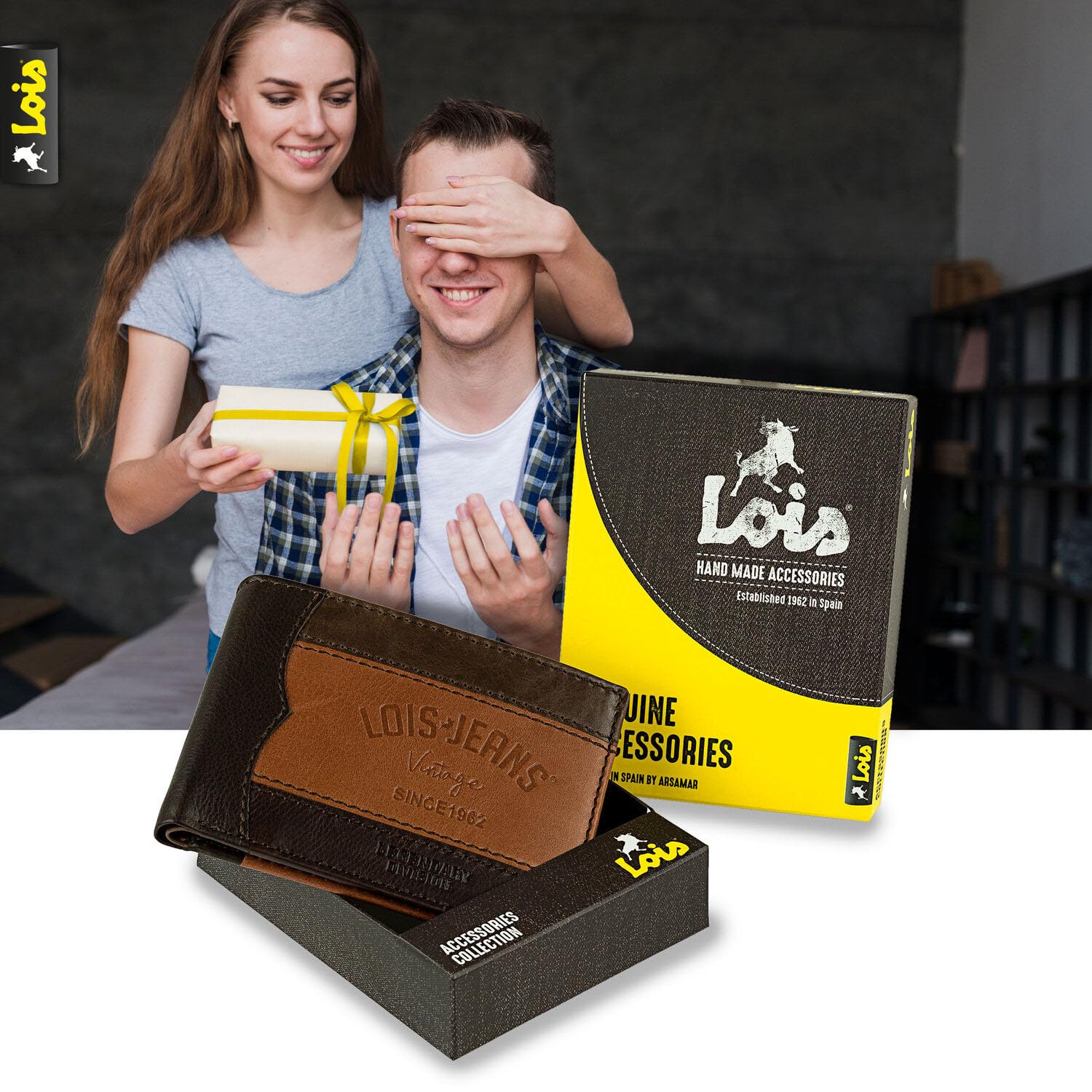 Lois Portafoglio Uomo In Vera Pelle Con Protezione RFID - Modello Slim Con Portamonete E Scomparti Carte (Marrone)