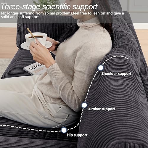 Miniatura 7 de Juego de sofá para sala de estar, juego de sofá de pana de 3 plazas y silla individual, sofás para apartamentos y espacios pequeños (gris, juego de