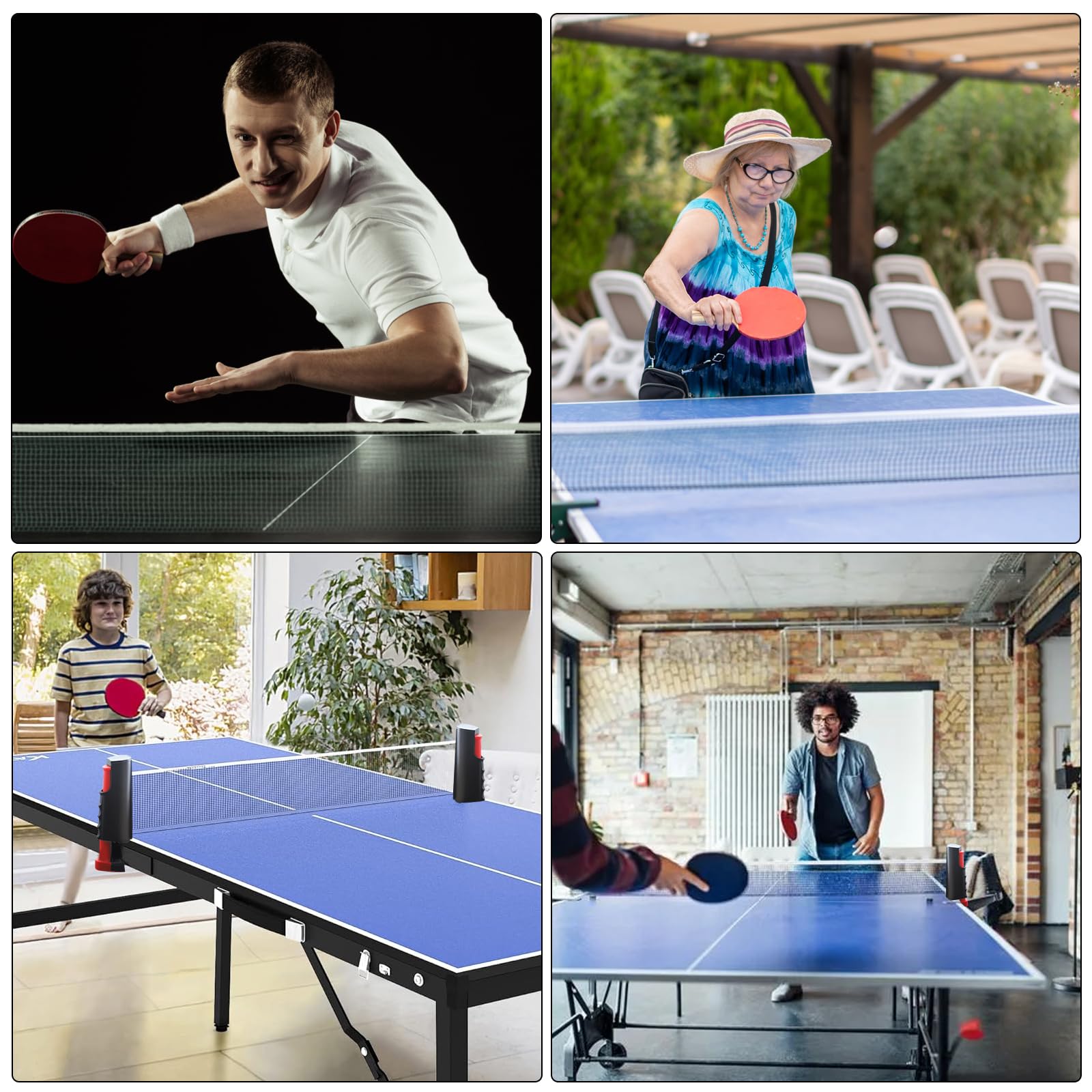Rete da ping pong allungabile, portatile, rete da ping pong con 5 palline da ping pong, rete di ricambio portatile per principianti ed esperti, per esterni e interni, lunghezza massima 165 cm
