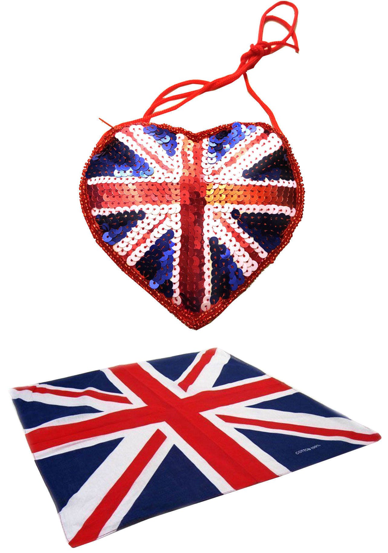 British Union Jack Sequinned Coin Purse Bag + Bandana Neck Scarf Spice Girls Fancy Dress